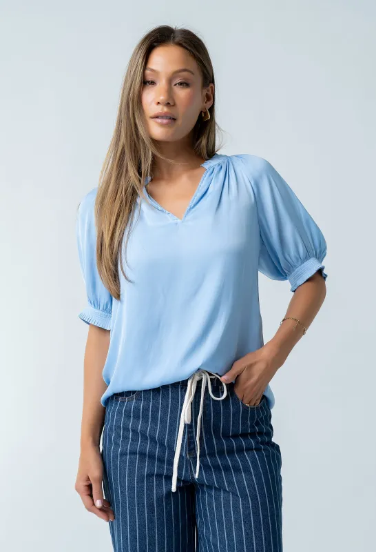 Gareth Pleated Blouse in Blue made by bohme