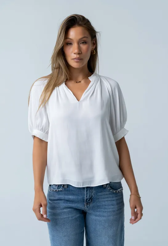 Gareth Pleated Blouse in White made by bohme