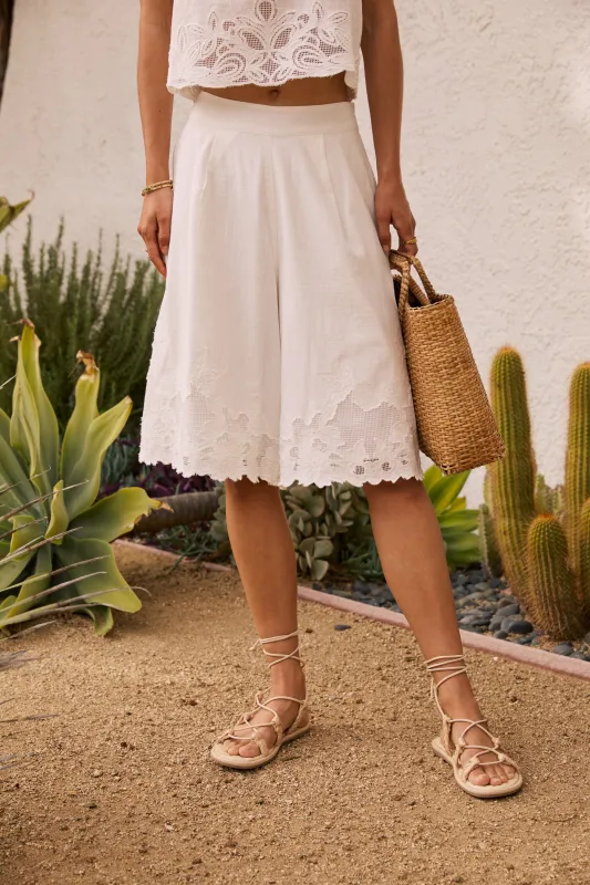 Molly Embroidered Shorts in White made by bohme