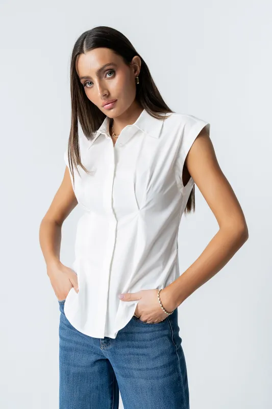 Remi Pleated Button Up in White made by bohme