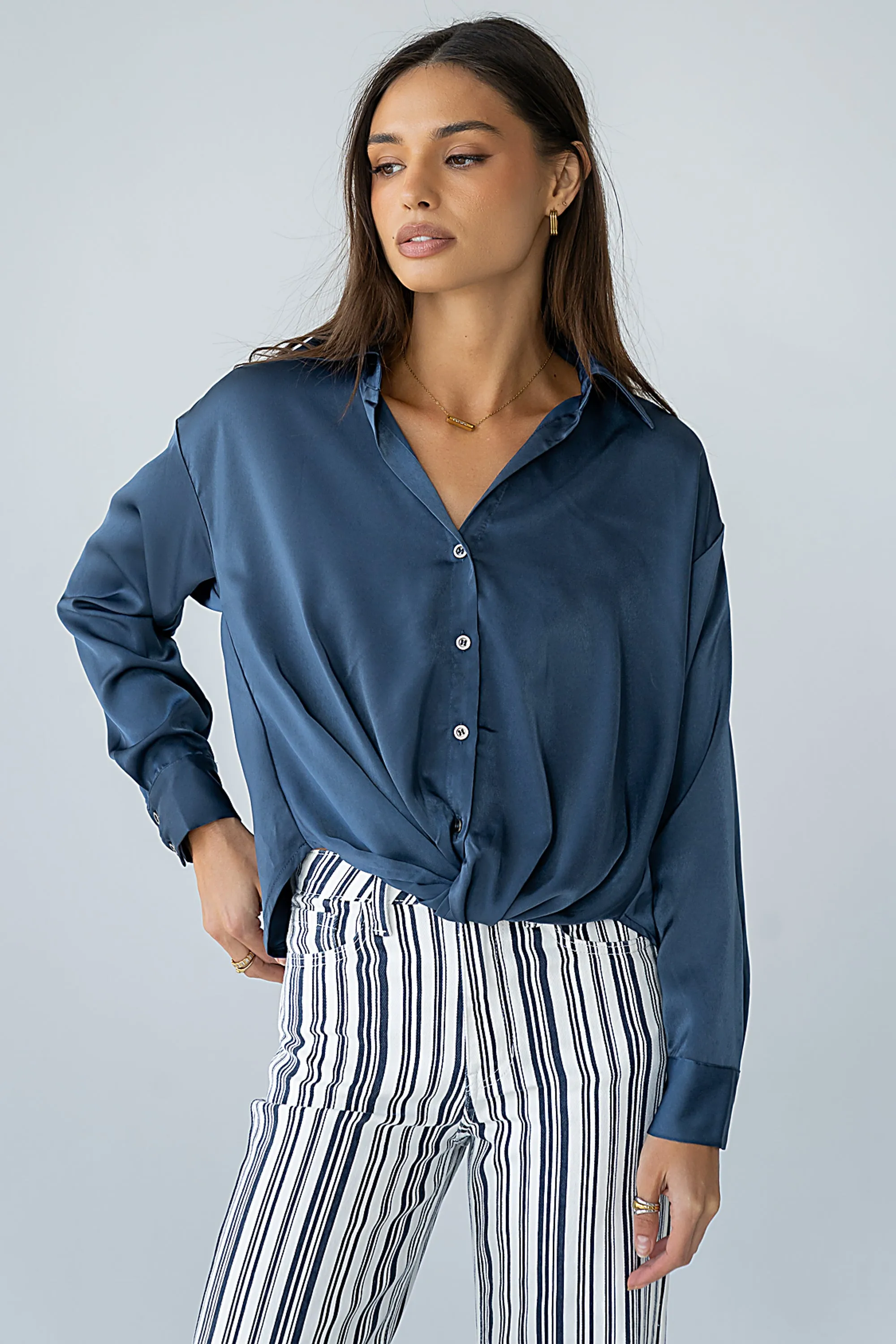 Margaret Twist Button Up in Blue - FINAL SALE sold by bohme product image thumbnail 2