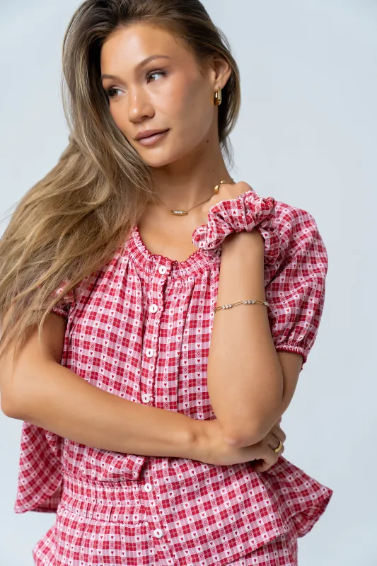 Ambree Gingham Button Up Top made by bohme