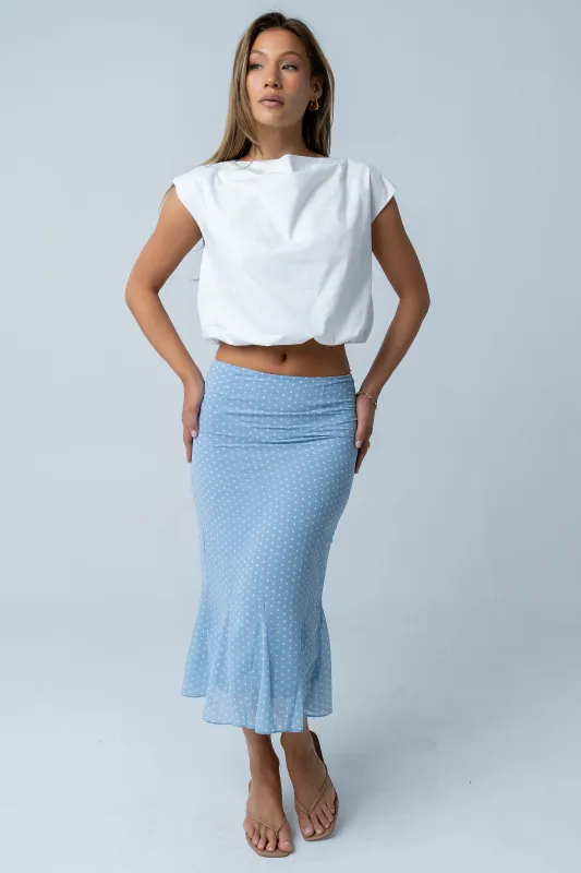 Gigi Polka Dot Midi Skirt in Blue sold by bohme
