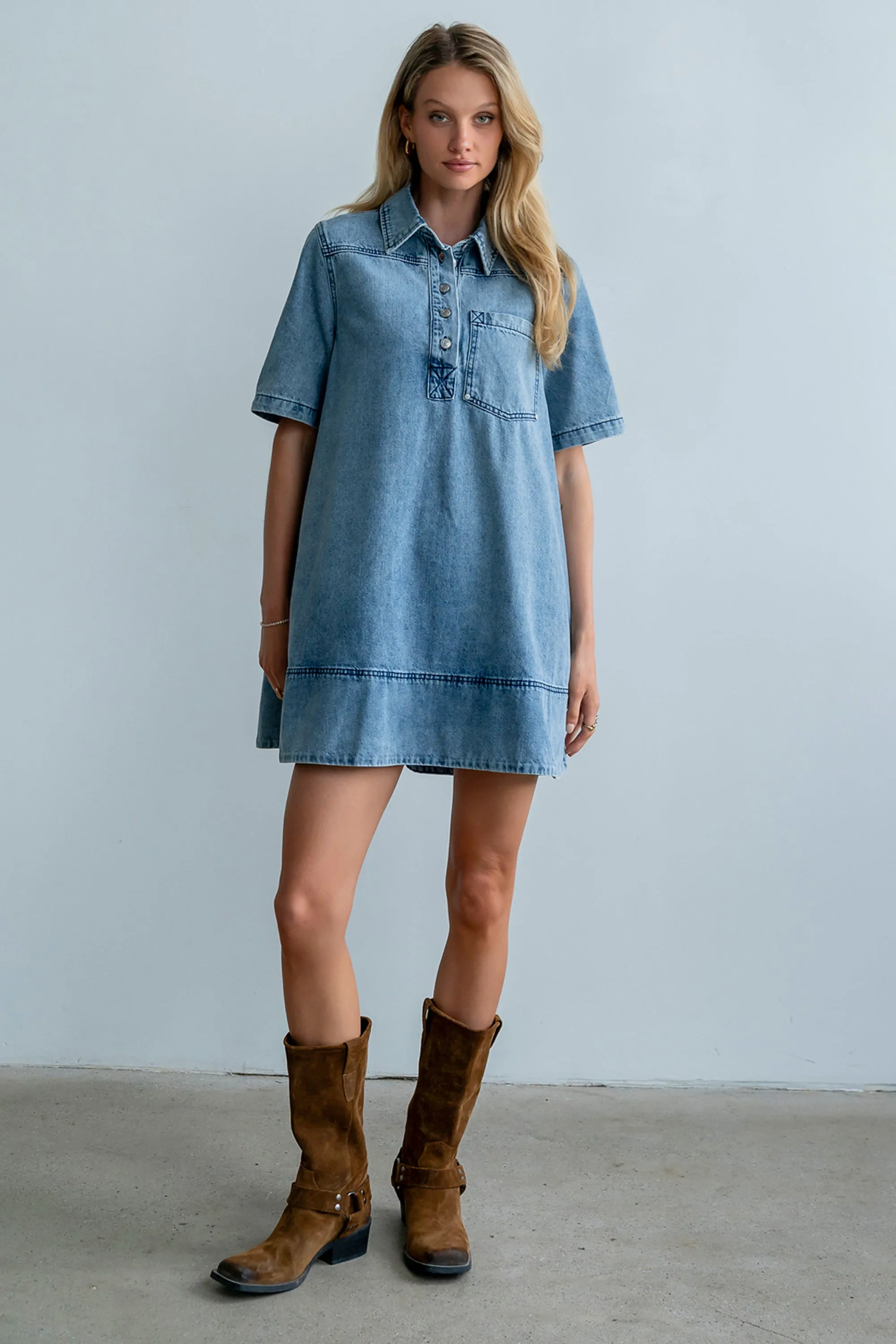 Julia Denim Midi Dress sold by bohme