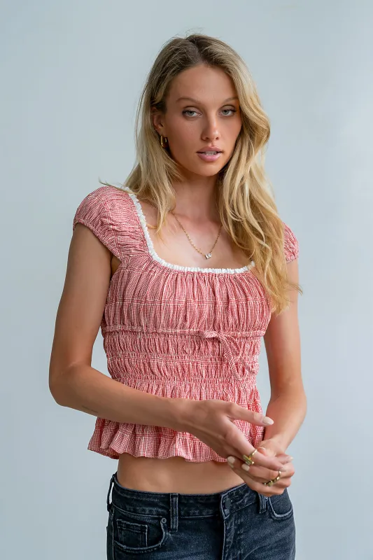 Naya Gingham Tank Top in Red made by bohme