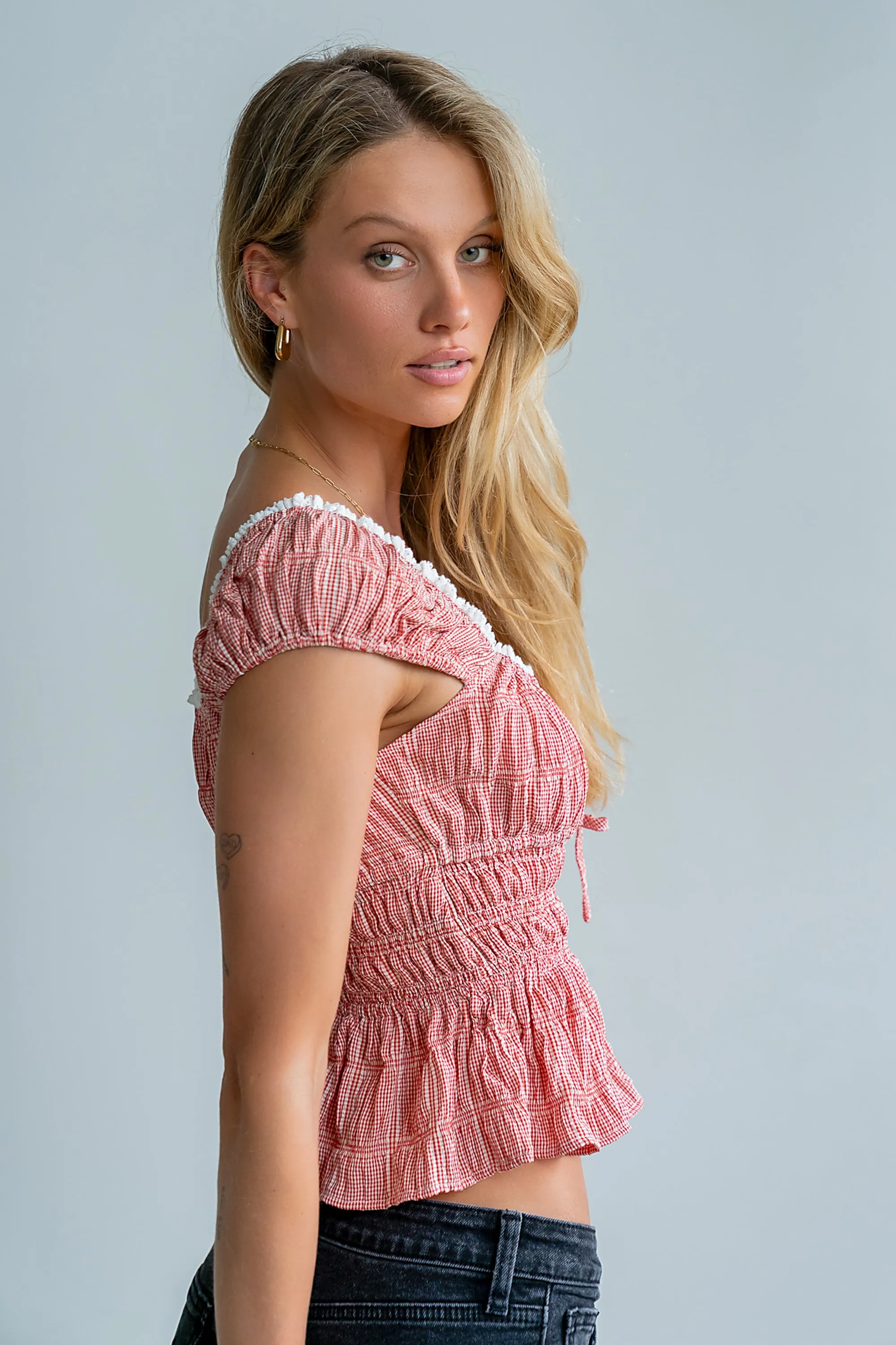 Naya Gingham Tank Top in Red sold by bohme product image thumbnail 2