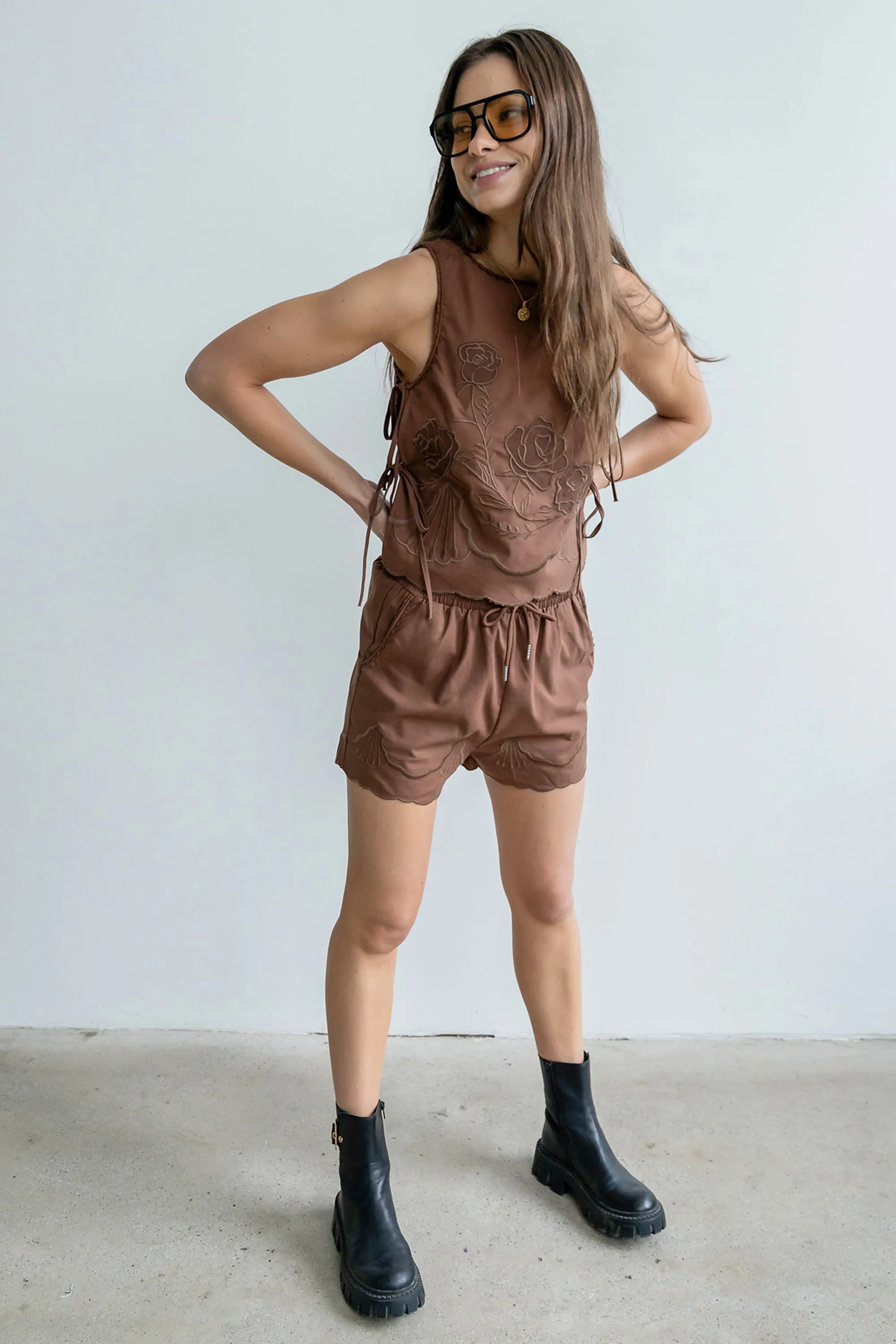 Rudy Embroidered Shorts in Brown sold by bohme product image thumbnail 4