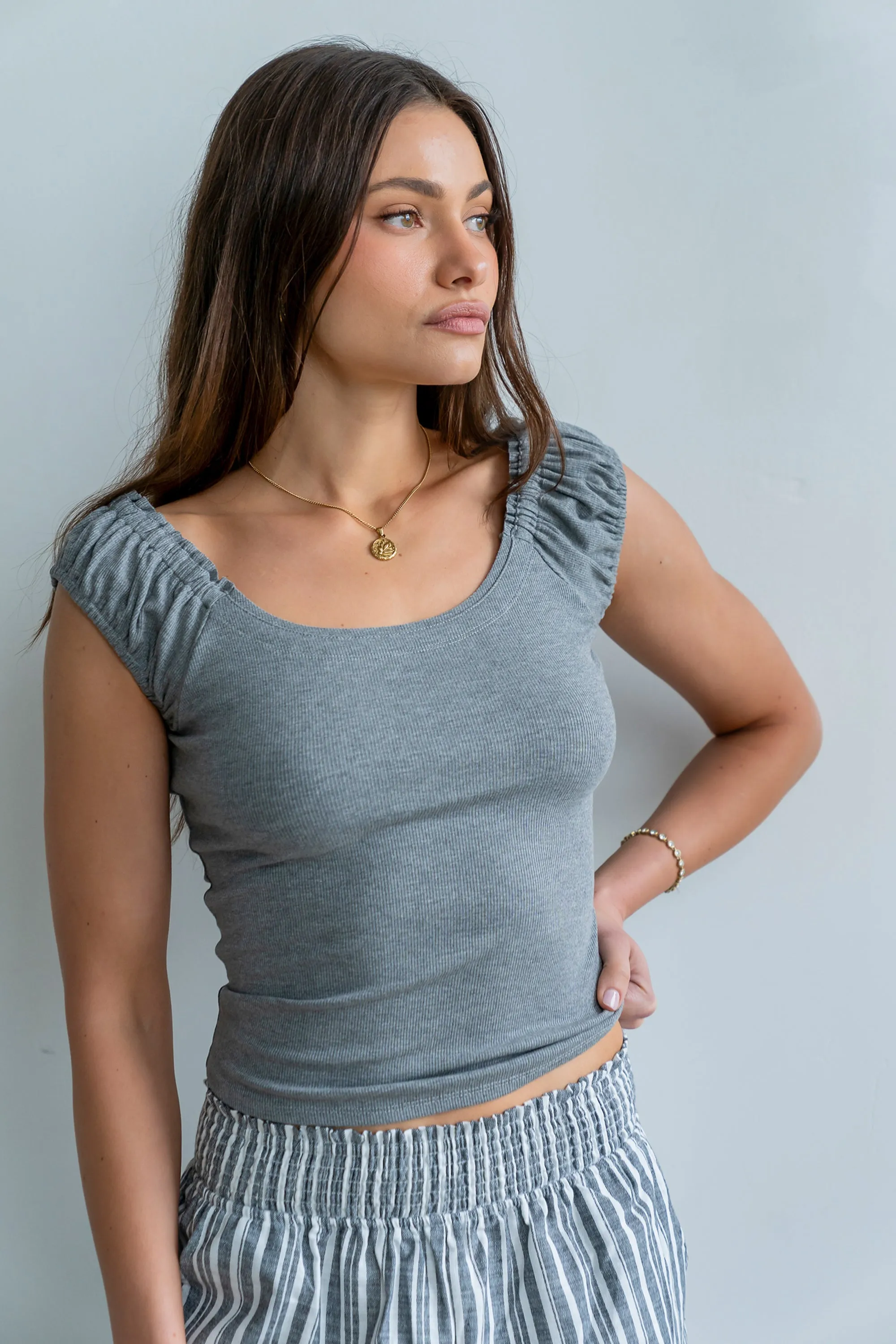 Ace Ribbed Top in Heather Grey sold by bohme product image thumbnail 4