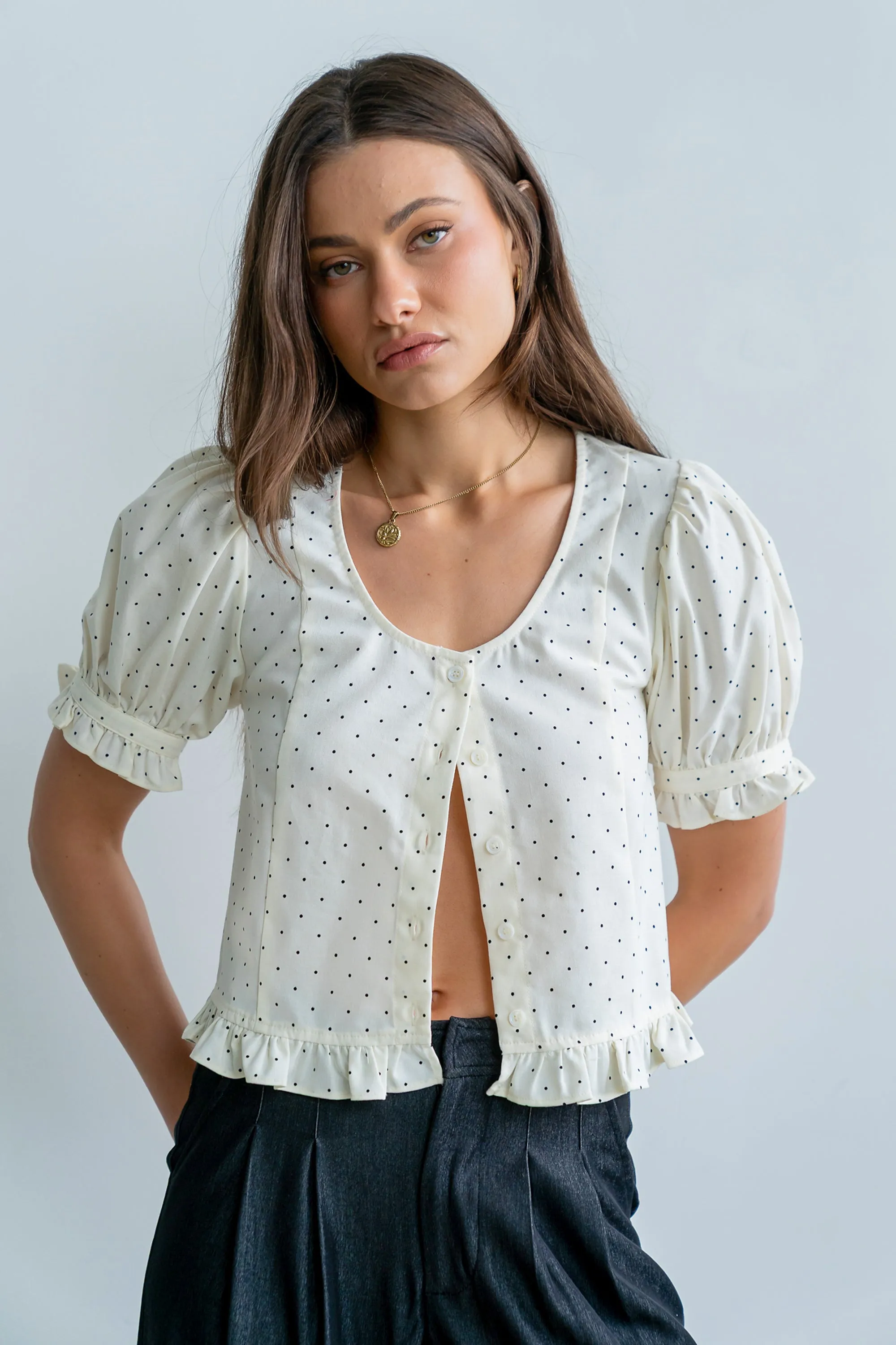 Jessie Polka Dot Blouse in Cream sold by bohme product image thumbnail 4