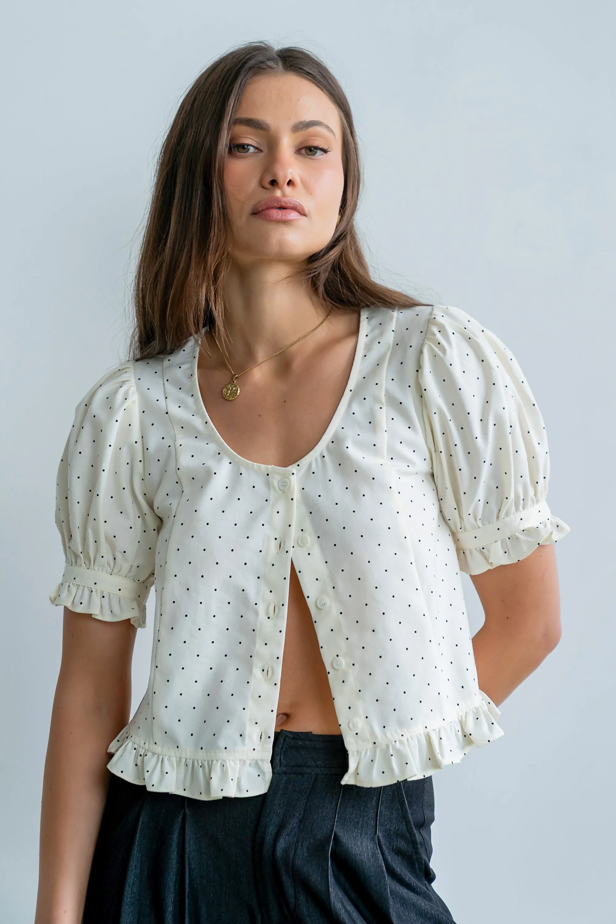 Jessie Polka Dot Blouse in Cream sold by bohme