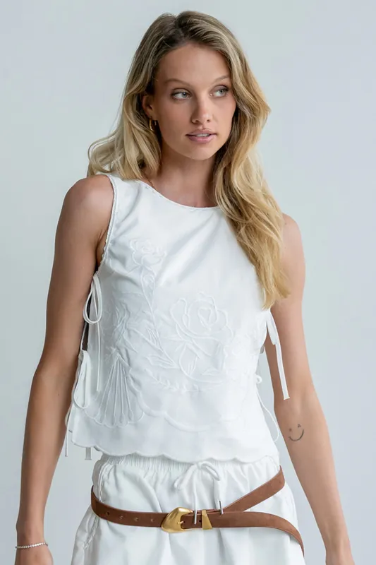 Rudy Embroidered Tank Top in Ivory made by bohme