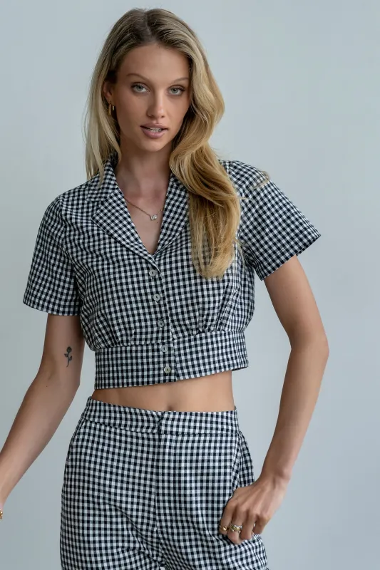 Madie Gingham Button Up in Black made by bohme