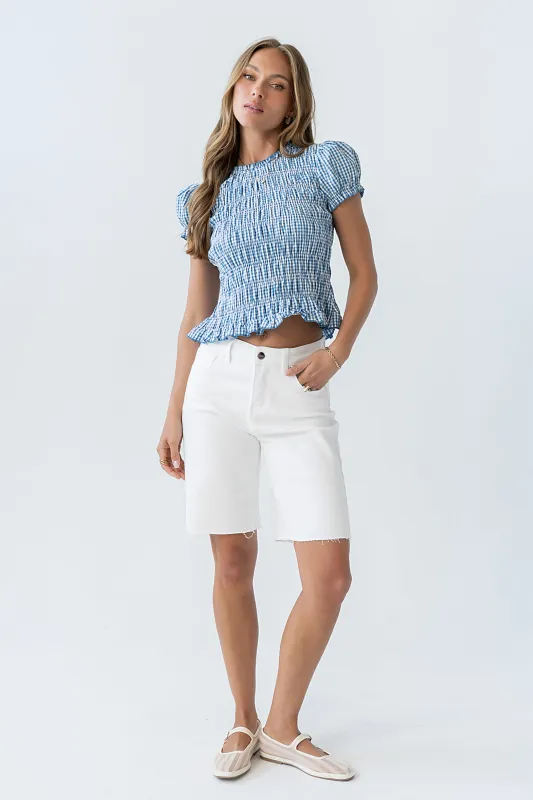 Ruth Smocked Top in Blue made by bohme