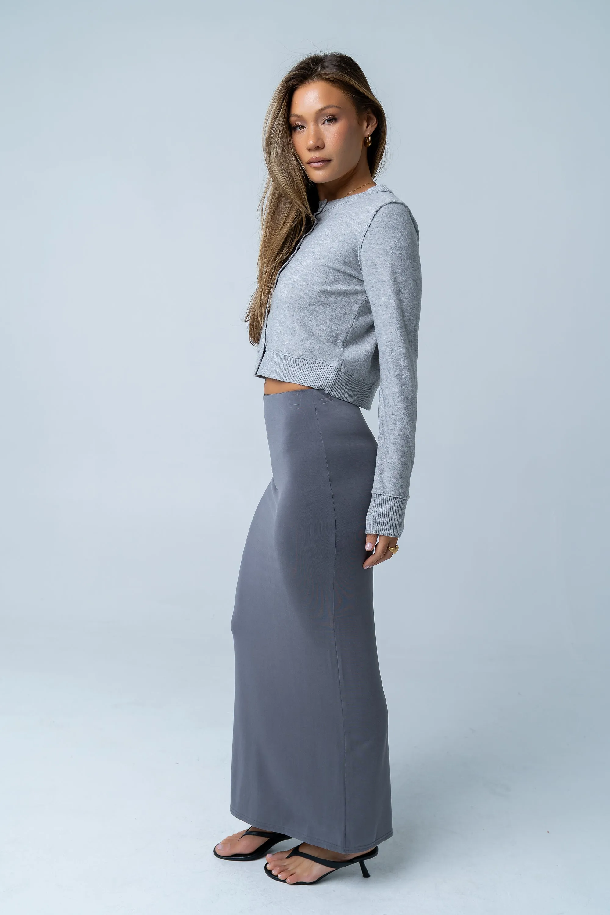Ariany Maxi Skirt in Charcoal sold by bohme
