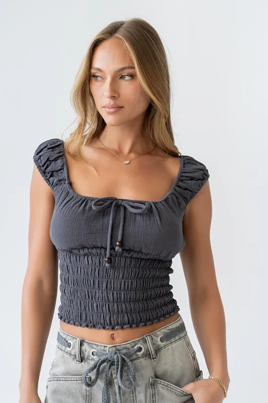 Morgan Smocked Top in Navy made by bohme