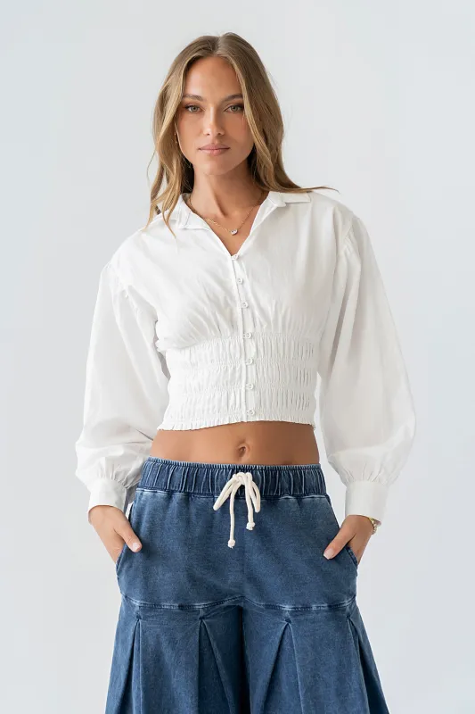 Yena Smocked Blouse in White - FINAL SALE made by bohme