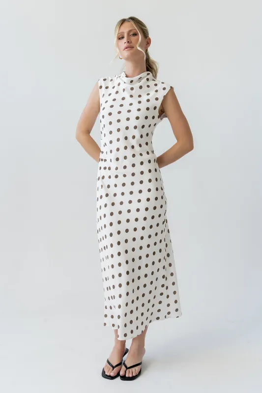 Tiffany Polka Dot Mock Neck Midi Dress made by bohme