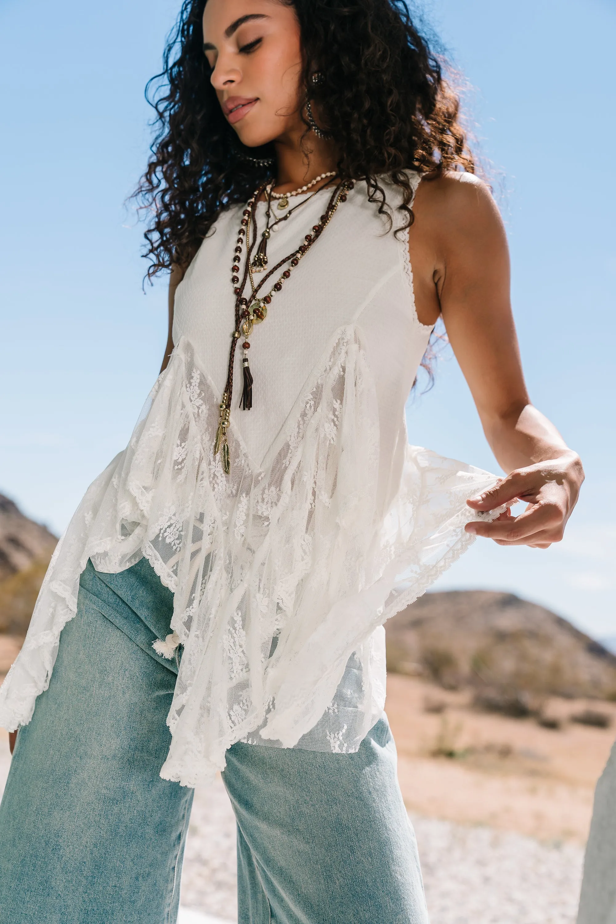 Mariana Lace Tank Top in Ivory sold by bohme product image thumbnail 5