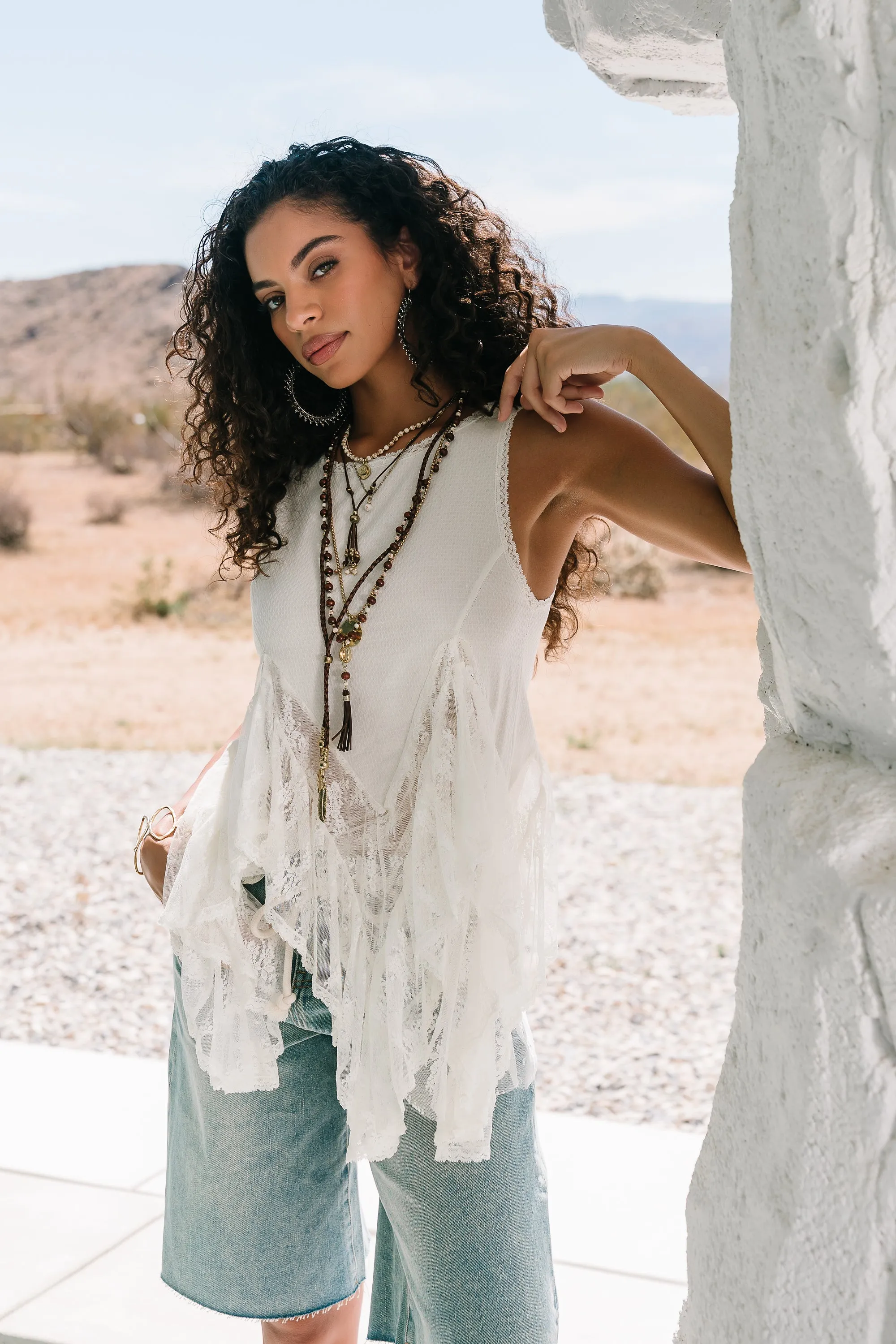 Mariana Lace Tank Top in Ivory sold by bohme