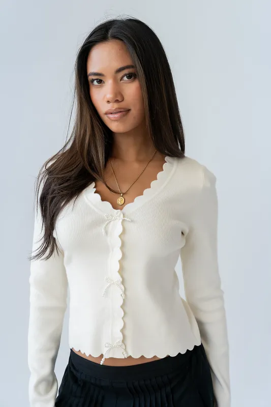 Suzy Scalloped Sweater in Ivory made by bohme