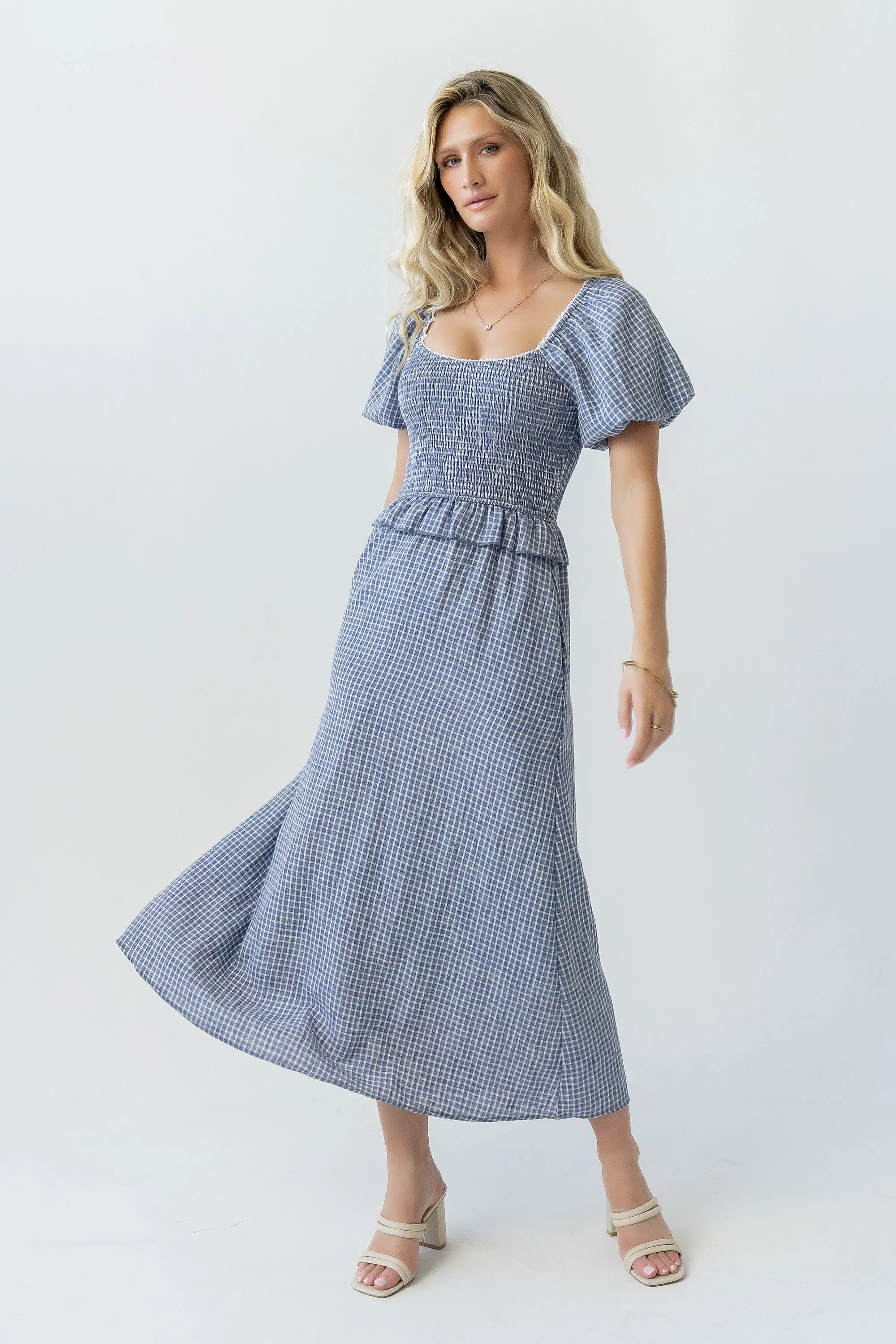 Renley Plaid Midi Dress in Navy sold by bohme product image thumbnail 2