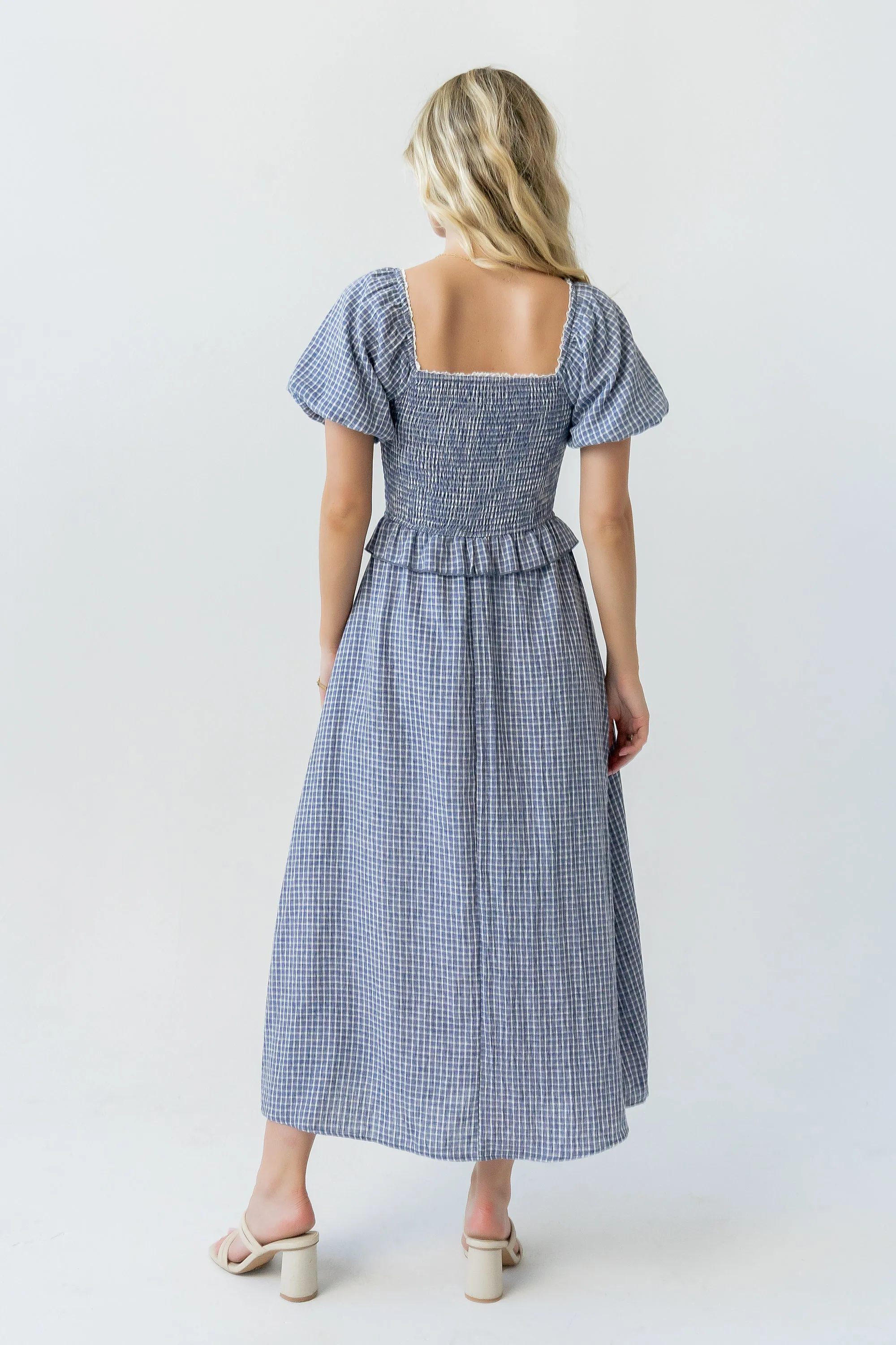 Renley Plaid Midi Dress in Navy sold by bohme product image thumbnail 3