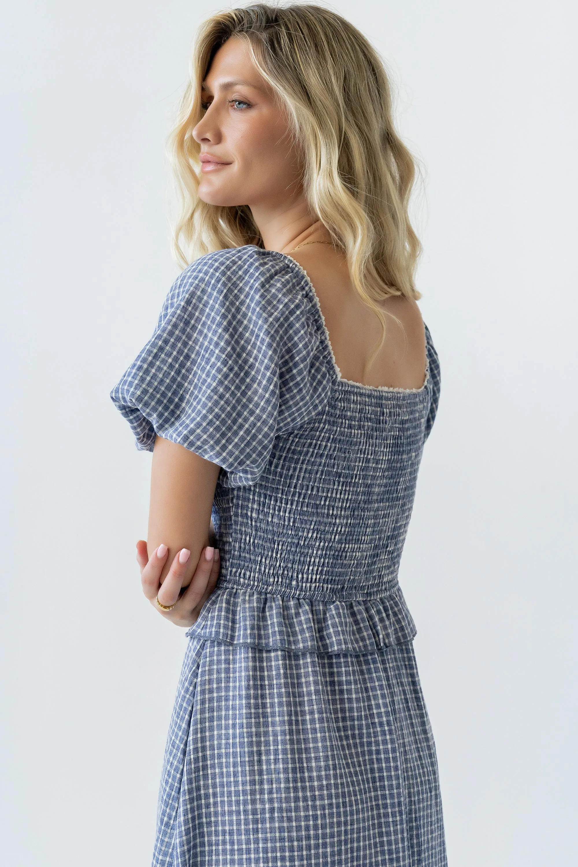 Renley Plaid Midi Dress in Navy sold by bohme product image thumbnail 4