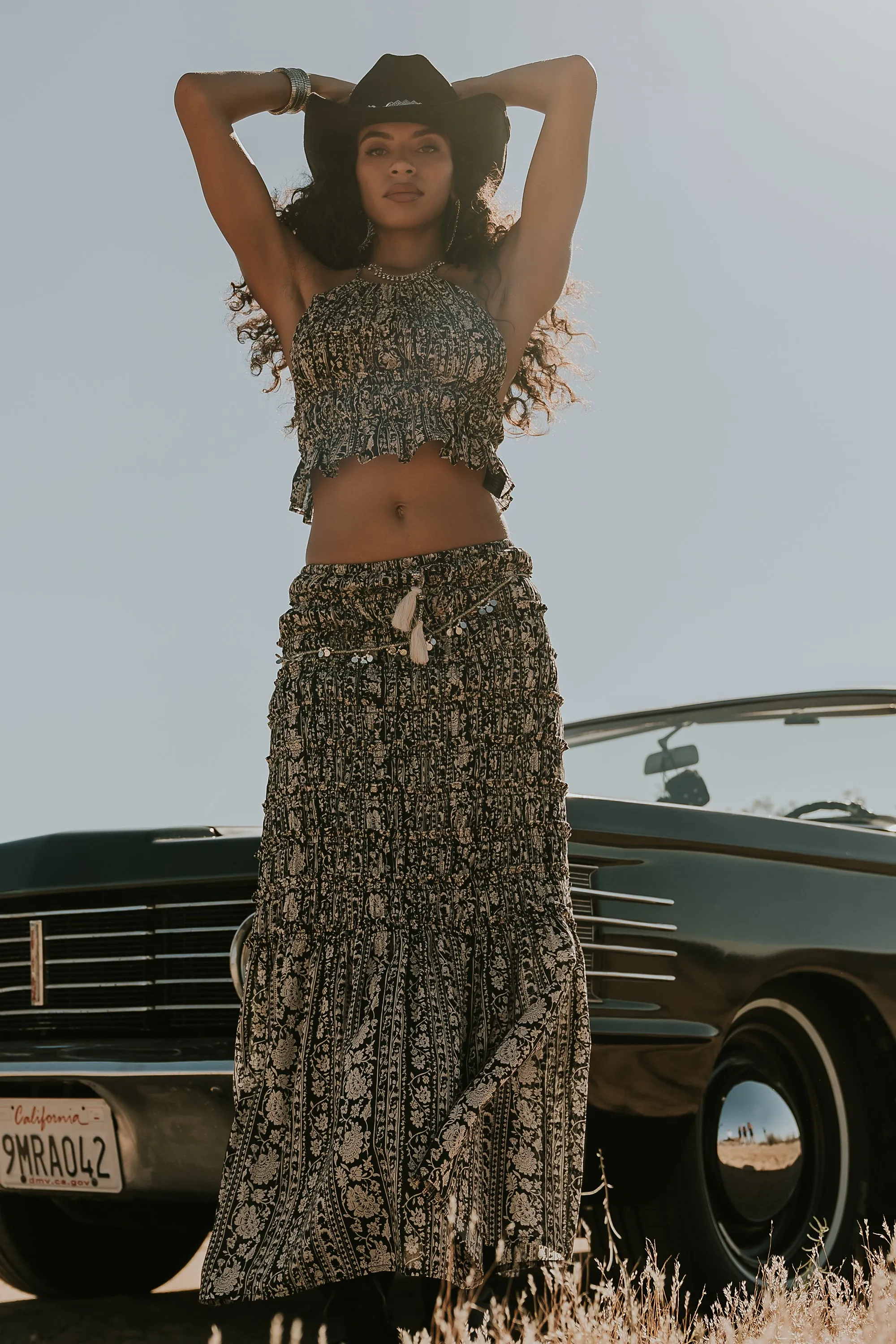 Aailyah Smocked Maxi Skirt sold by bohme