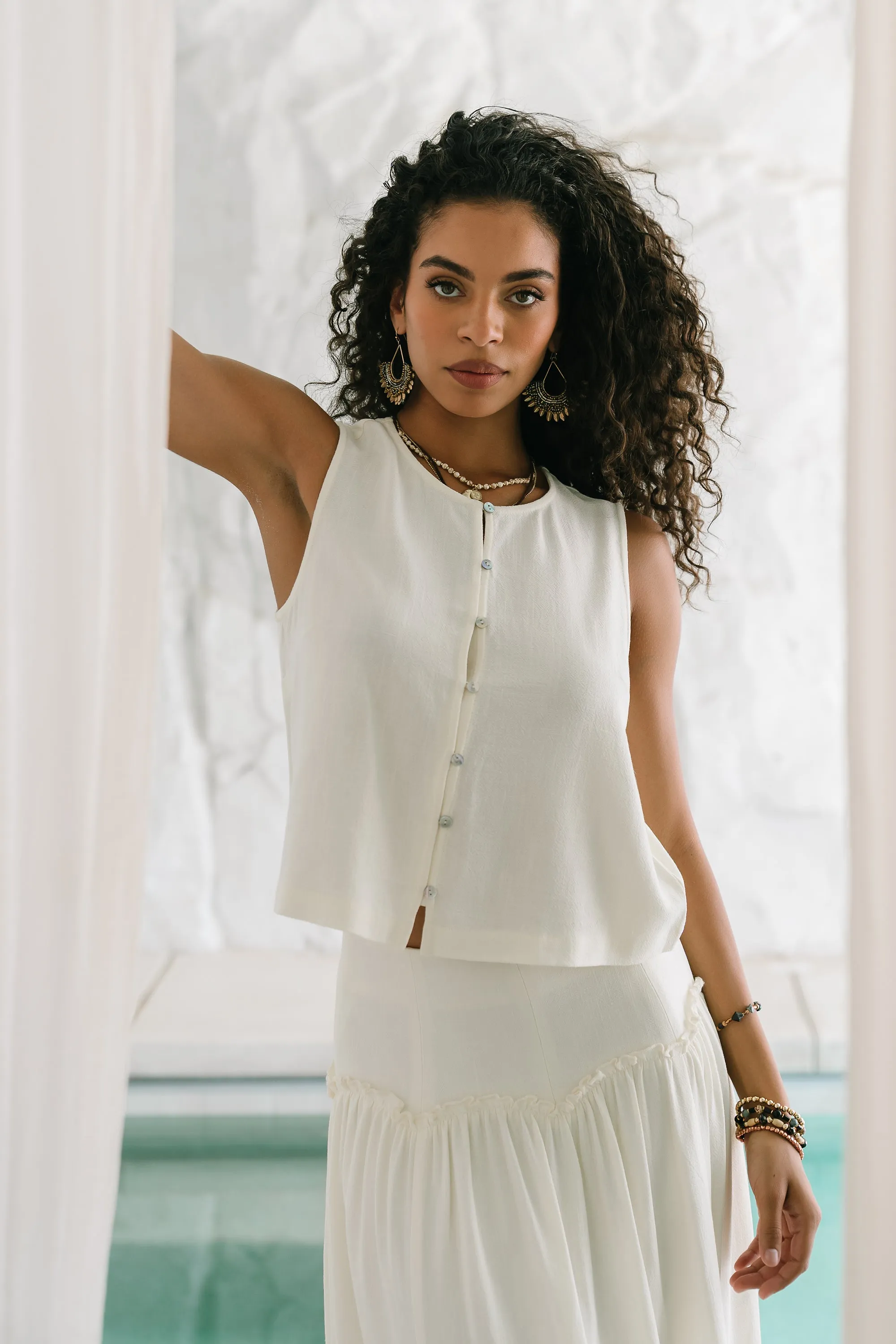 Ray Cropped Button Down Tank - FINAL SALE sold by bohme product image thumbnail 2
