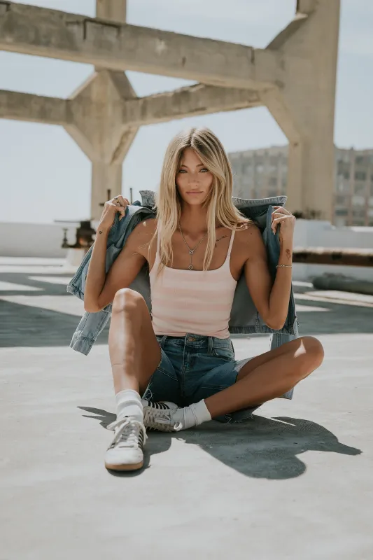 Taisley Striped Cropped Tank in Pink made by bohme