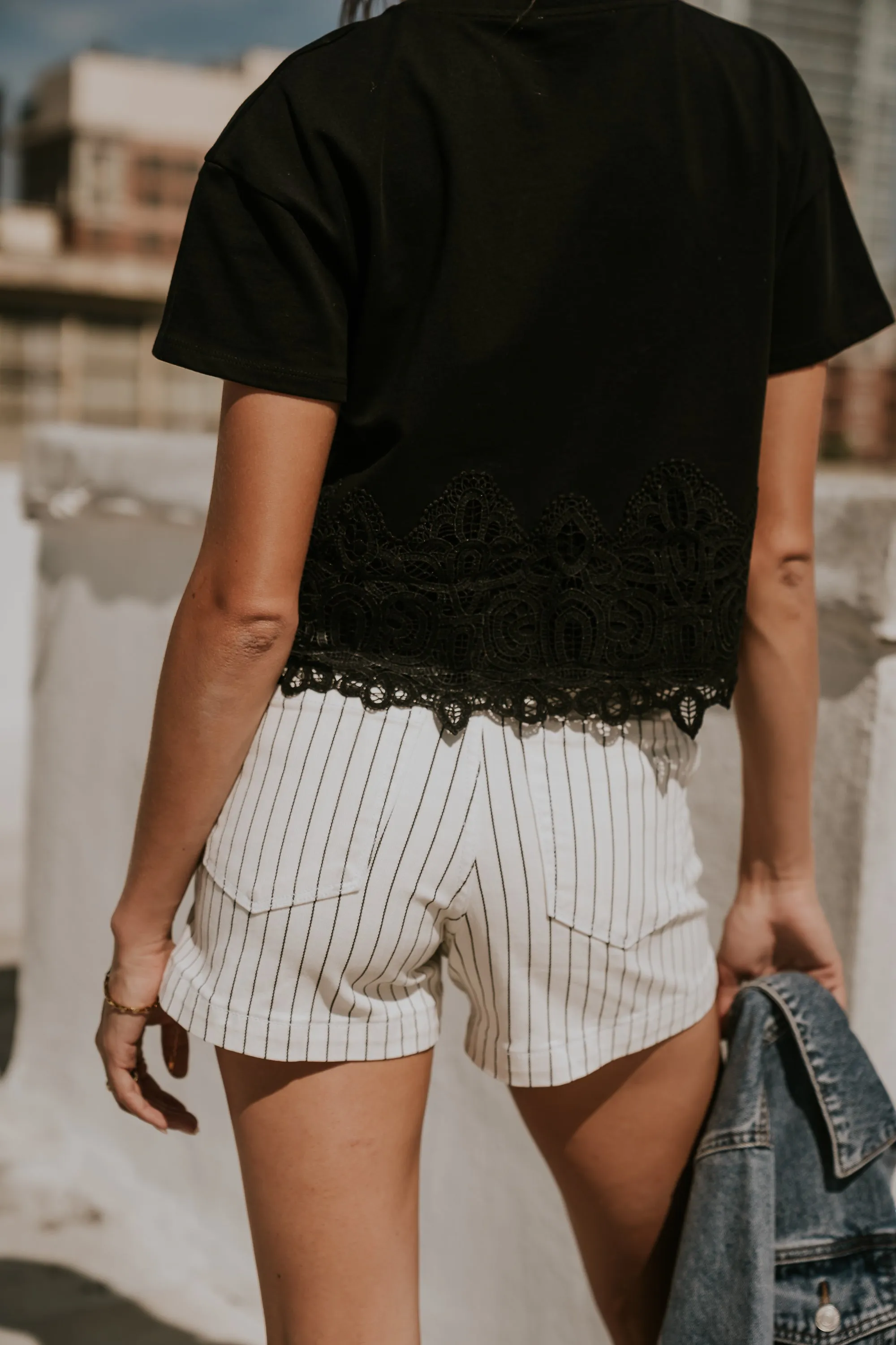 Beckie Striped Denim Shorts in Ivory sold by bohme product image thumbnail 4