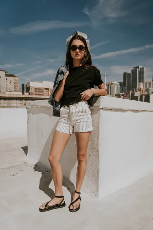 Beckie Striped Denim Shorts in Ivory made by bohme