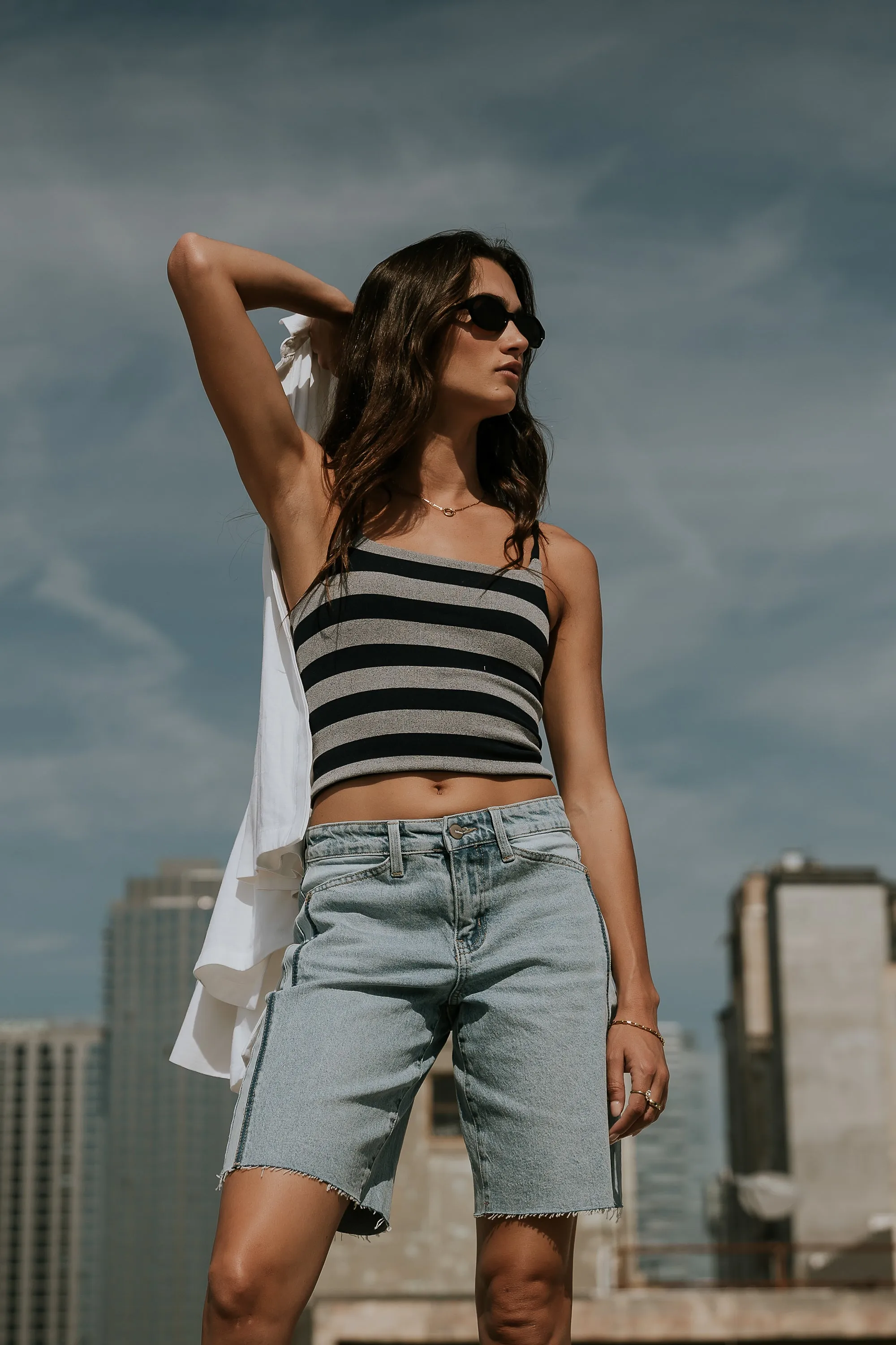 Taisley Striped Cropped Tank in Navy sold by bohme product image thumbnail 2