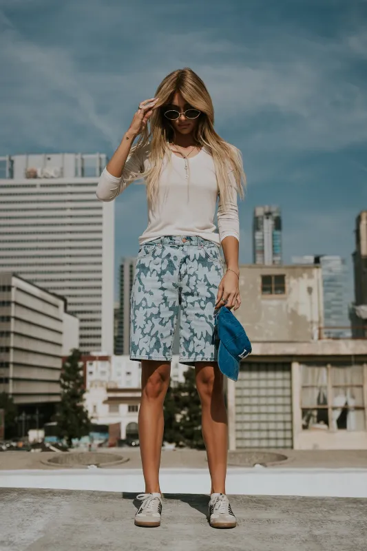 Declan Floral Bermuda Denim Shorts made by bohme