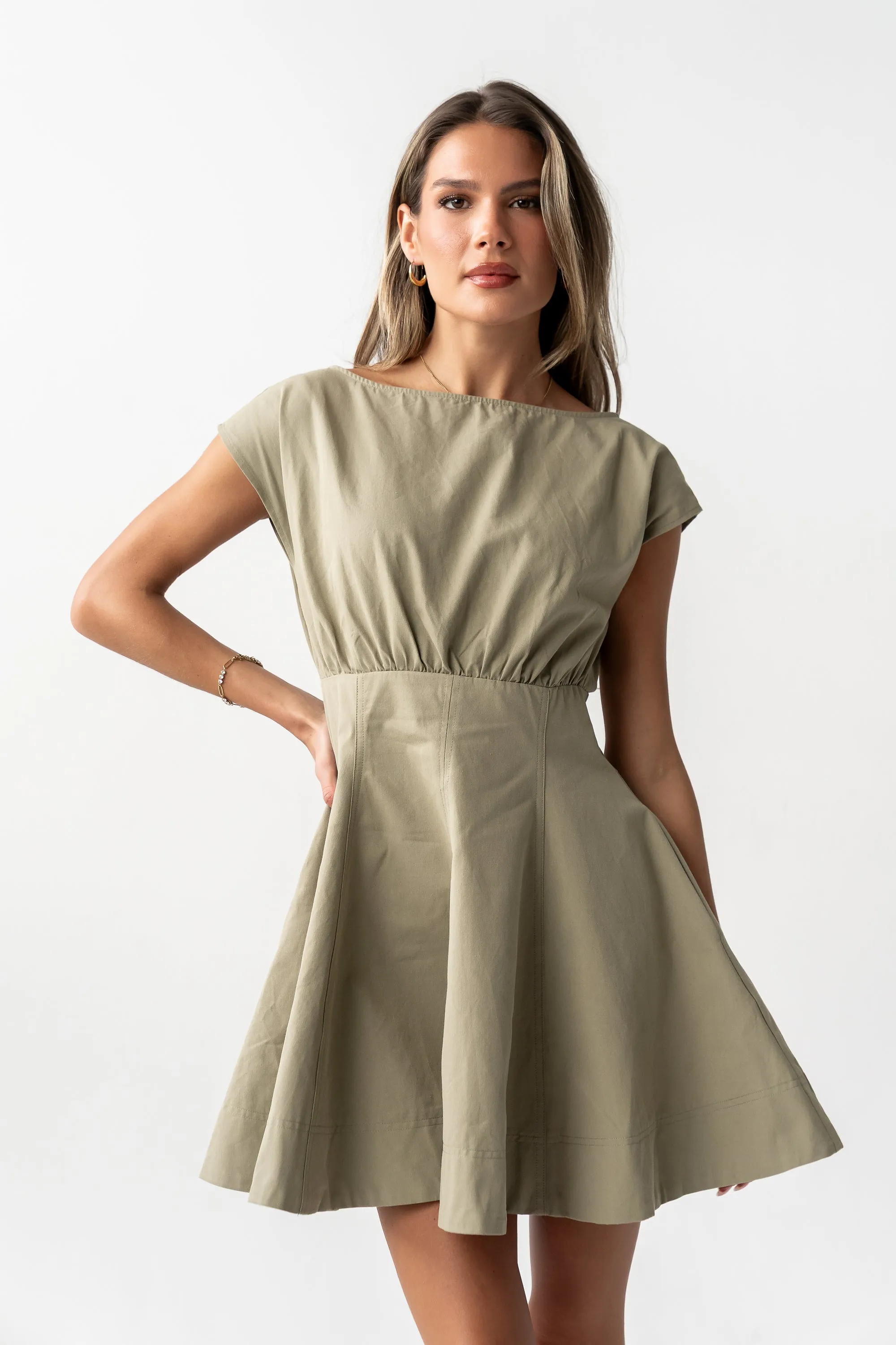 Kinzey Mini Dress in Olive sold by bohme