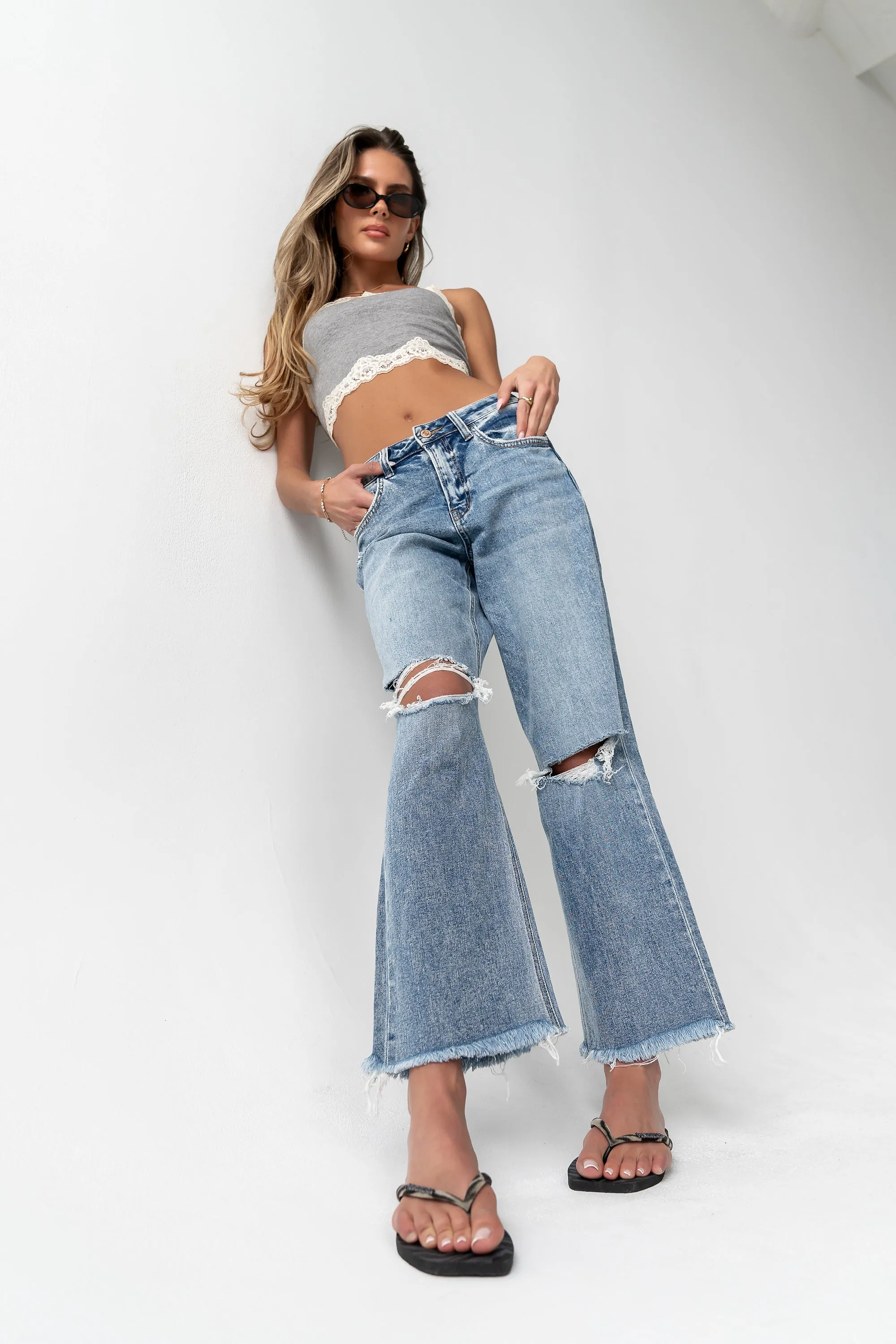 Haiden Lace Trim Tank in Grey sold by bohme product image thumbnail 4