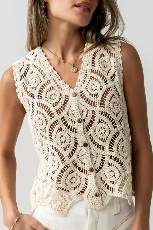Vicky Crochet Vest in Tan made by bohme
