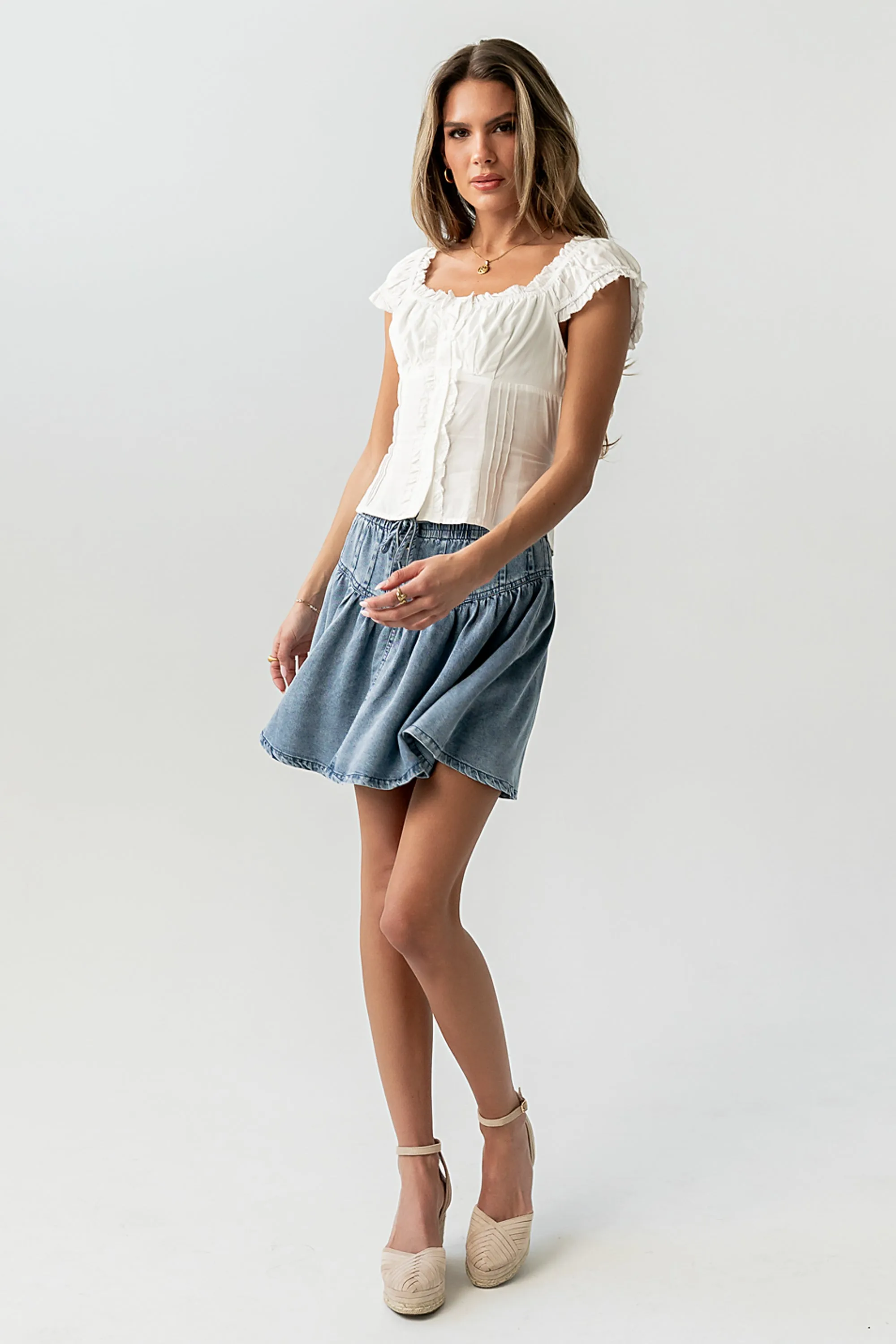 Tait Pleated Denim Mini Skirt sold by bohme product image thumbnail 4