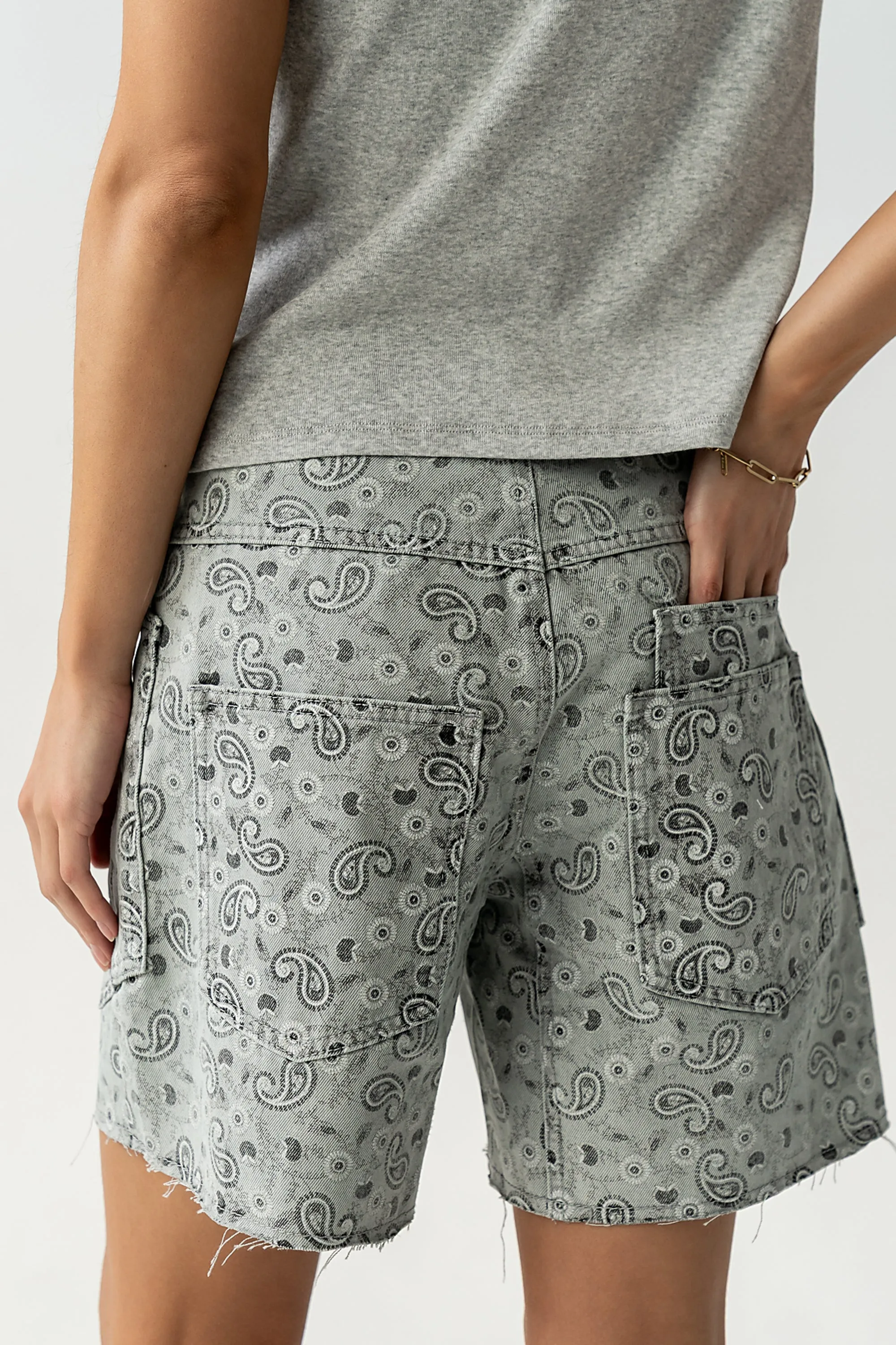 Finneas Denim Shorts in Grey Paisley sold by bohme product image thumbnail 4