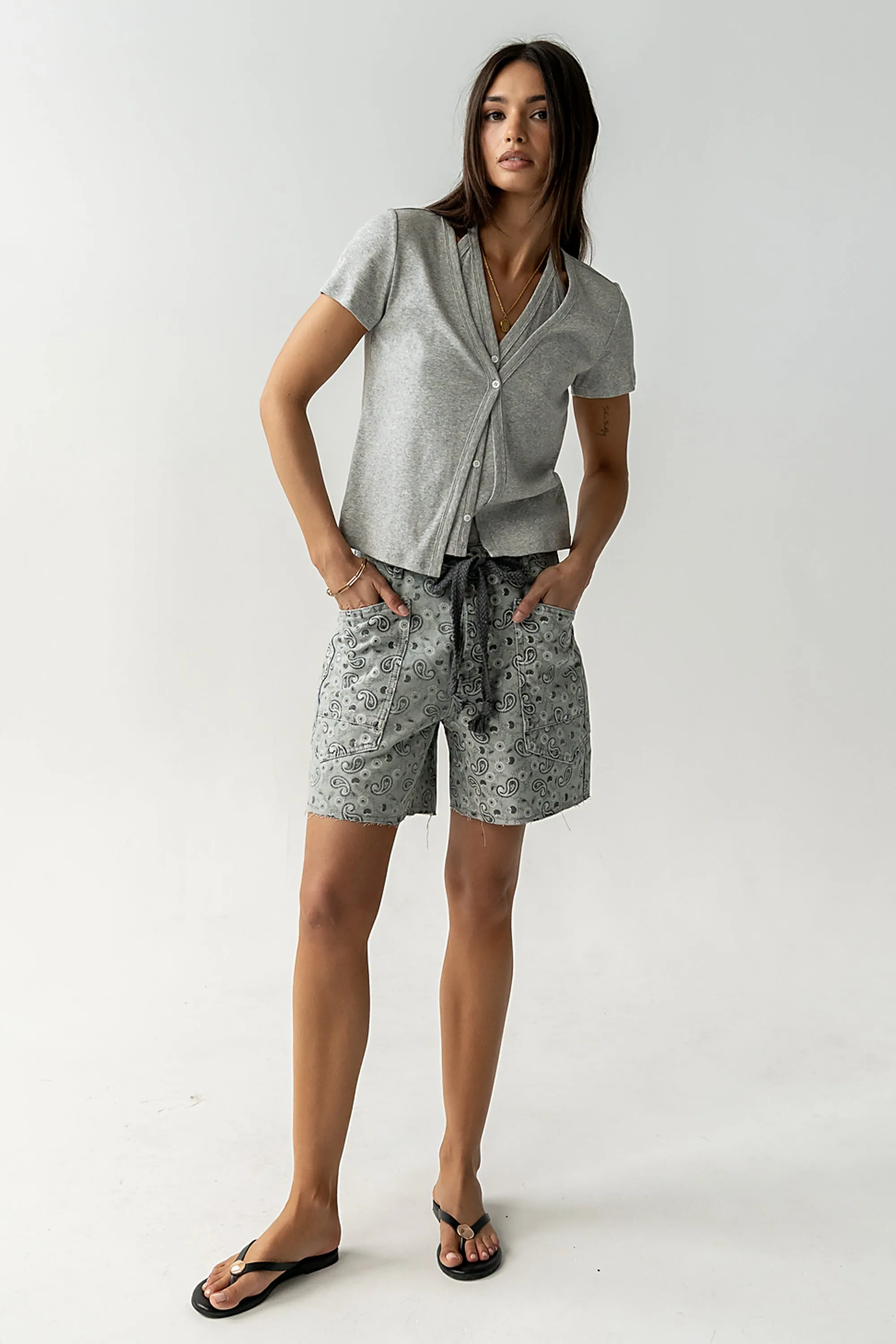 Finneas Denim Shorts in Grey Paisley sold by bohme product image thumbnail 2