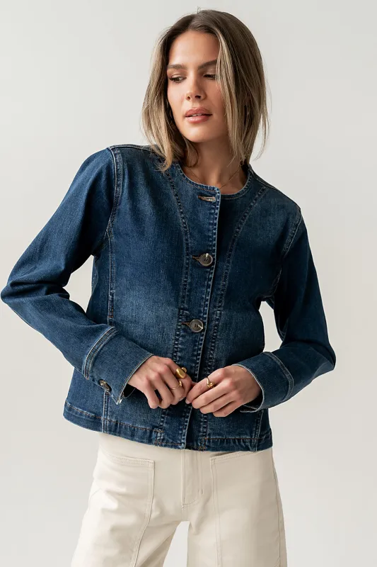 Cozette Barrel Jacket in Dark Wash made by bohme