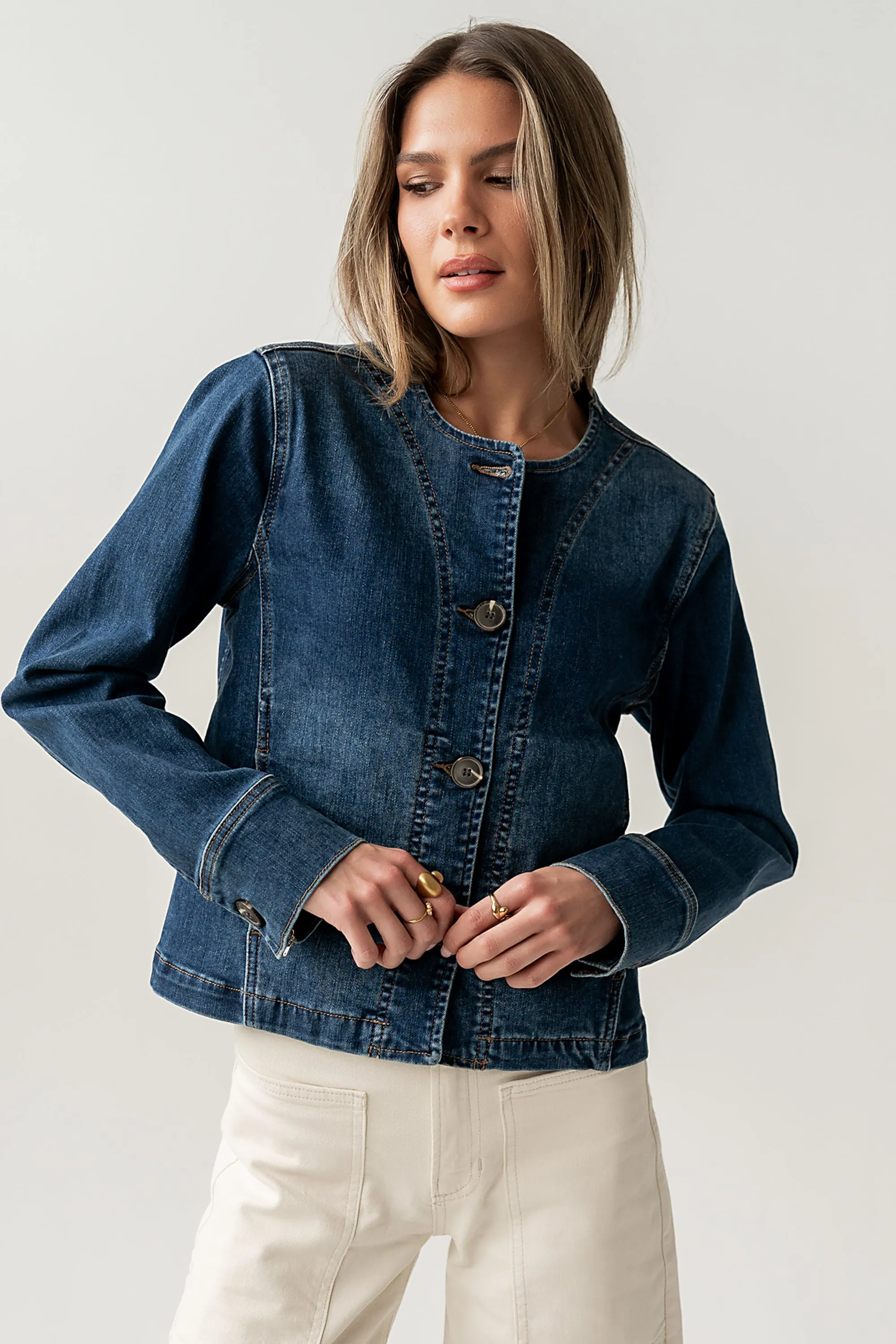 Cozette Barrel Jacket in Dark Wash sold by bohme
