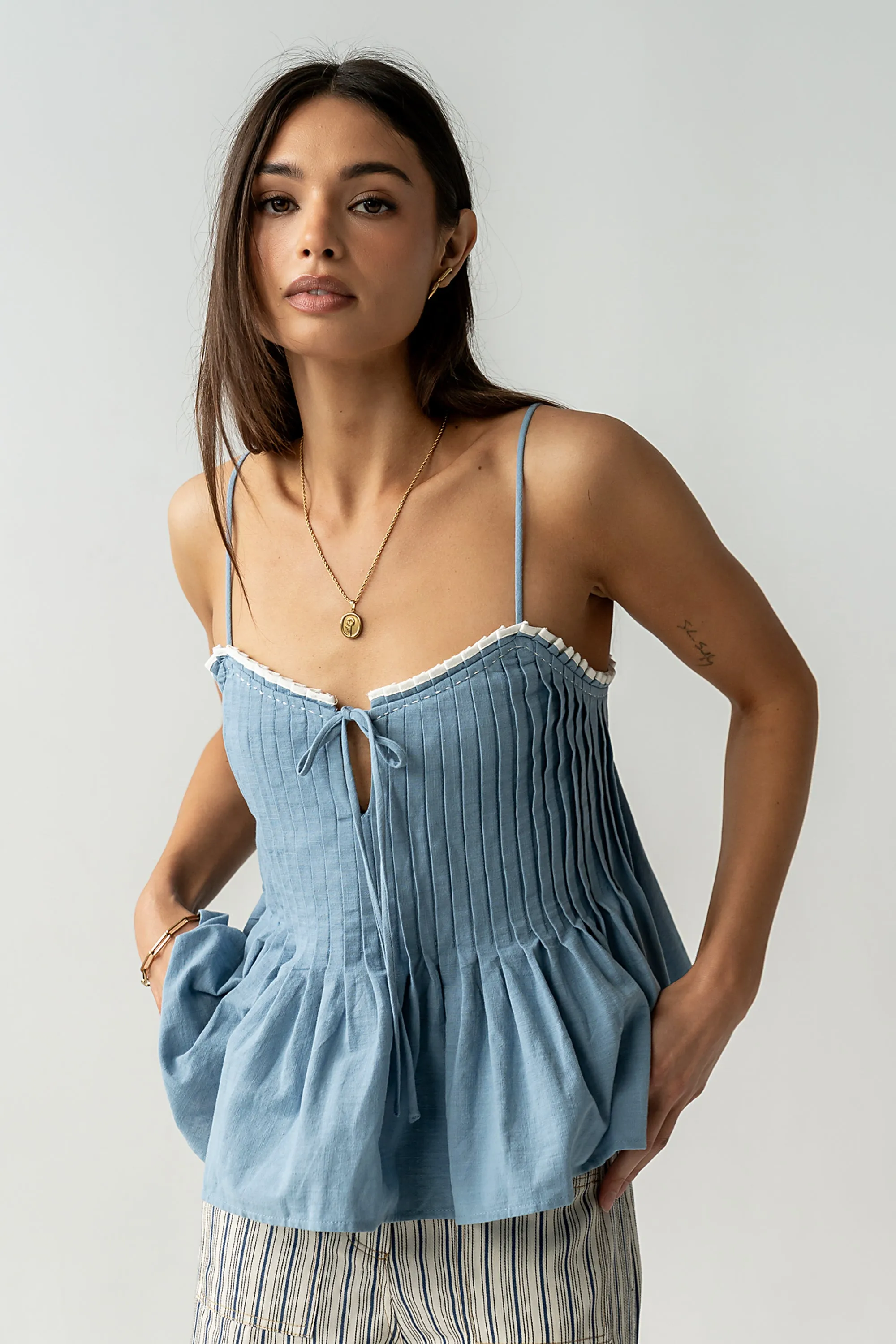 Mckell Peplum Tank Top in Blue - FINAL SALE sold by bohme