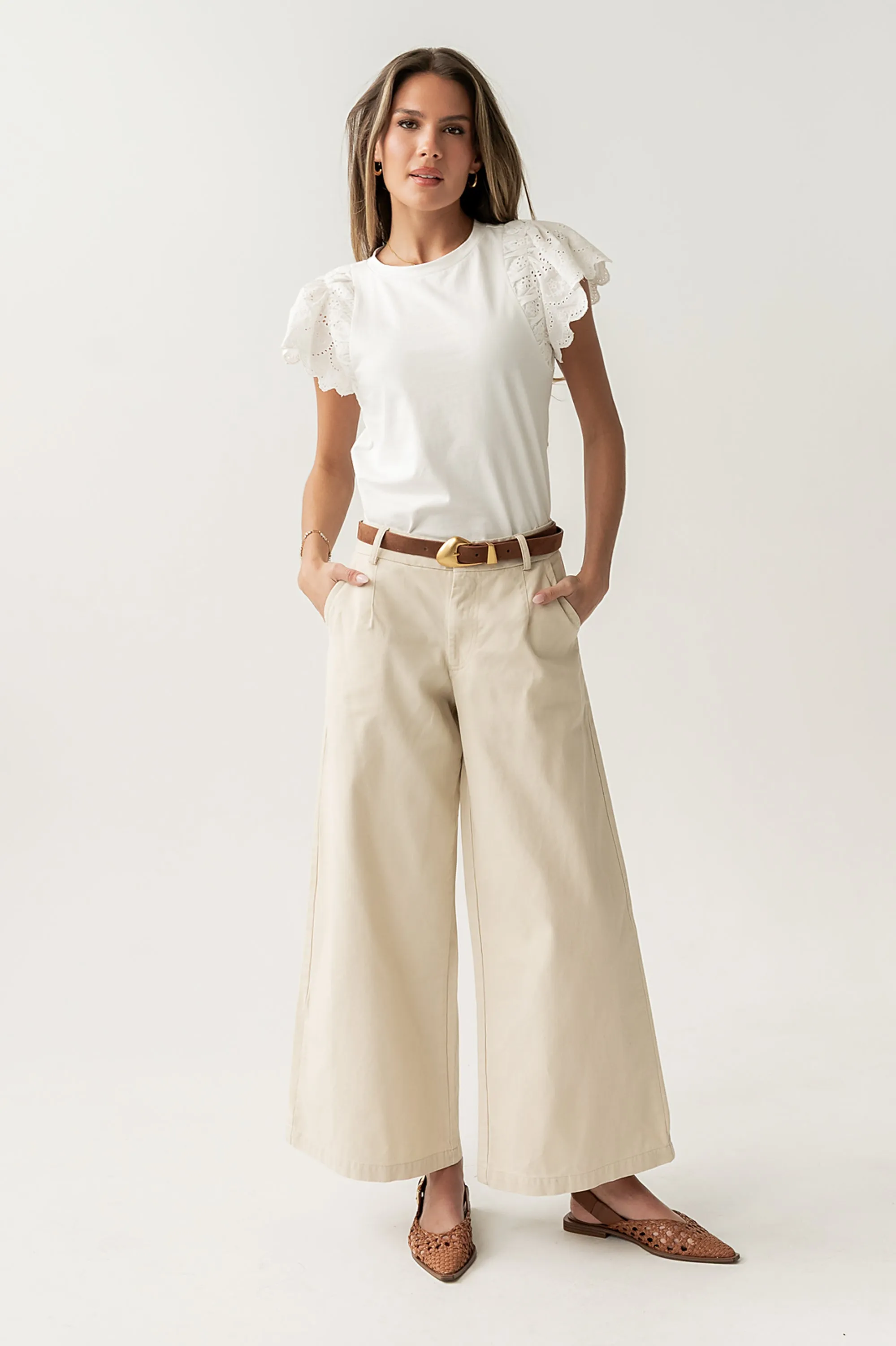 Jannah Wide Leg Pants in Ecru sold by bohme product image thumbnail 4