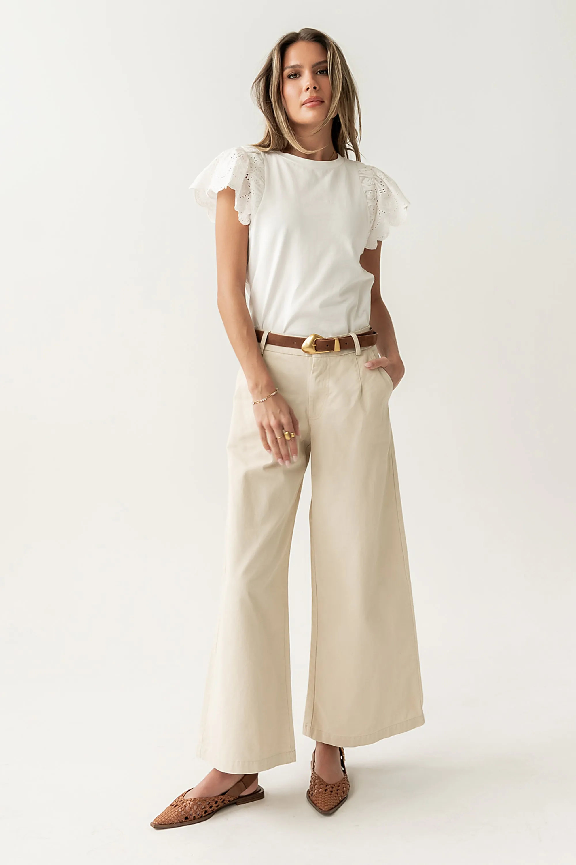 Jannah Wide Leg Pants in Ecru sold by bohme product image thumbnail 3