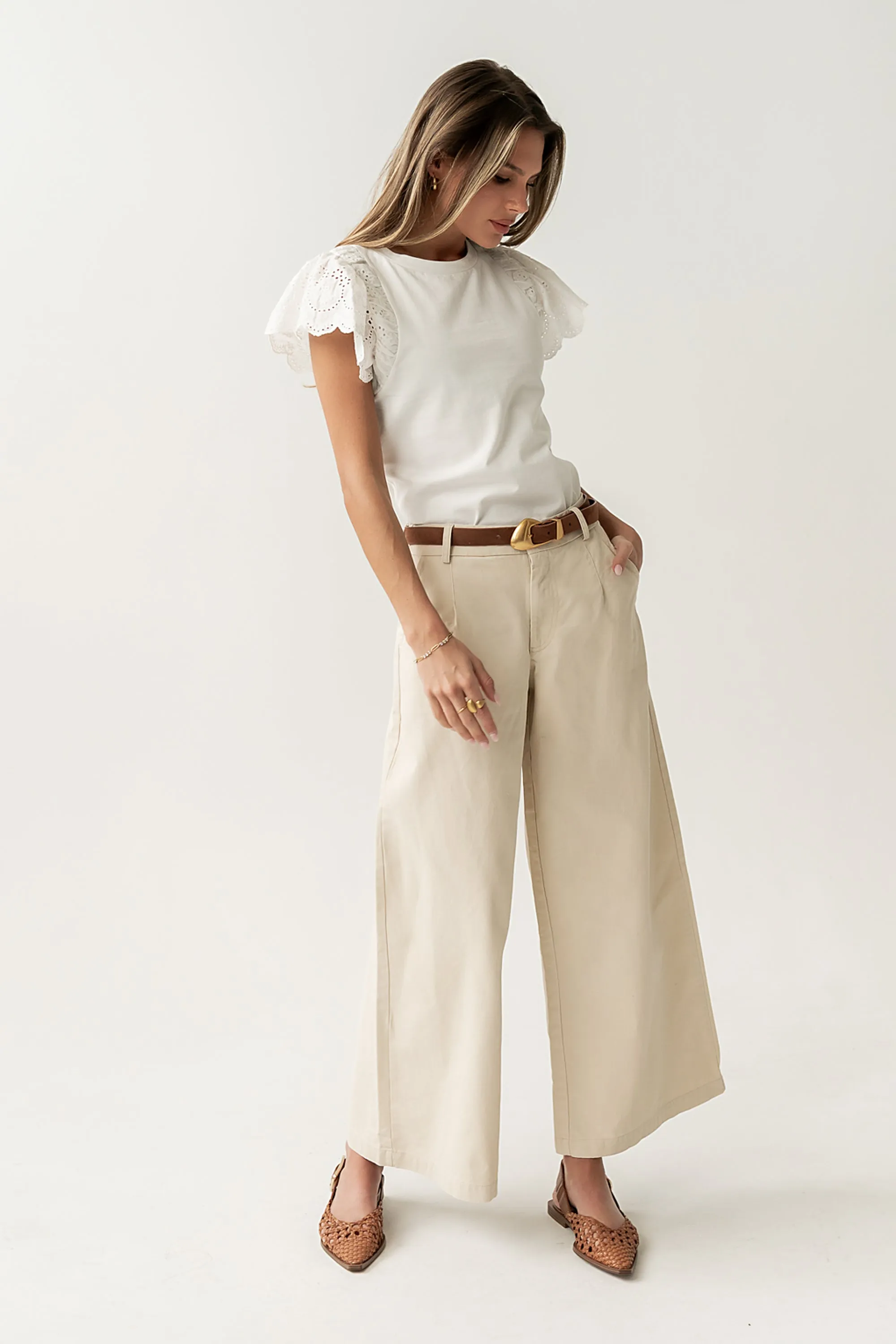 Jannah Wide Leg Pants in Ecru sold by bohme