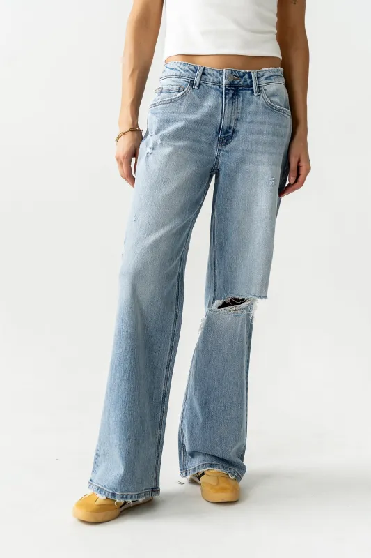 Devon Distressed Wide Leg Jeans made by bohme