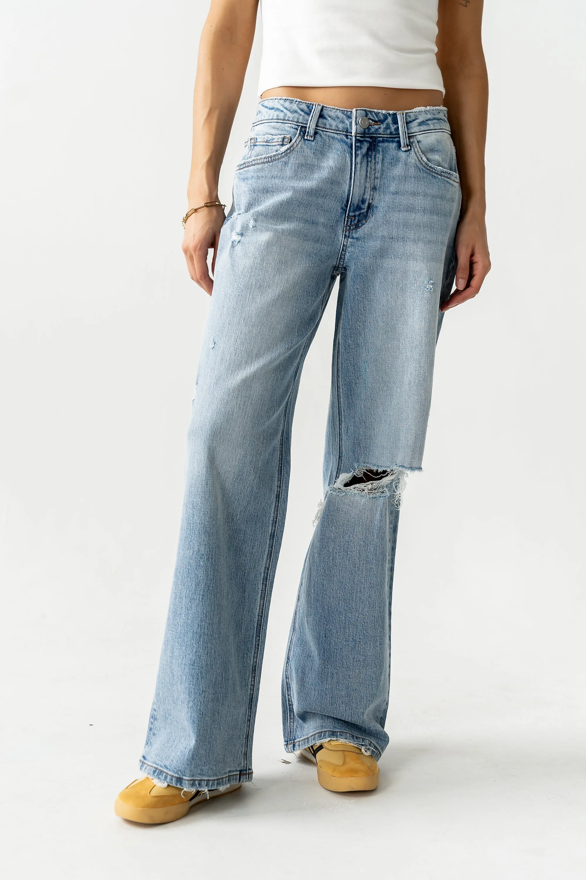 Devon Distressed Wide Leg Jeans sold by bohme