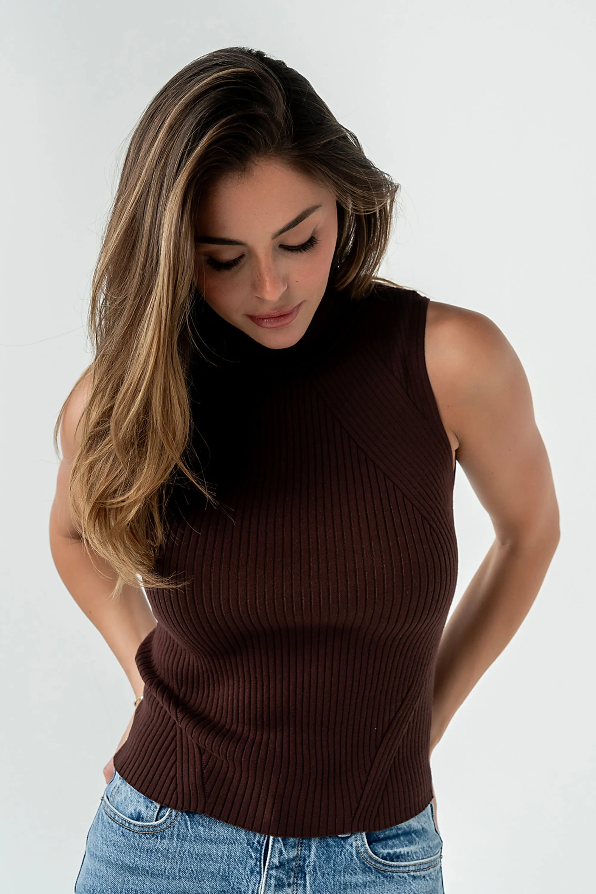 Rika Ribbed Top in Brown sold by bohme