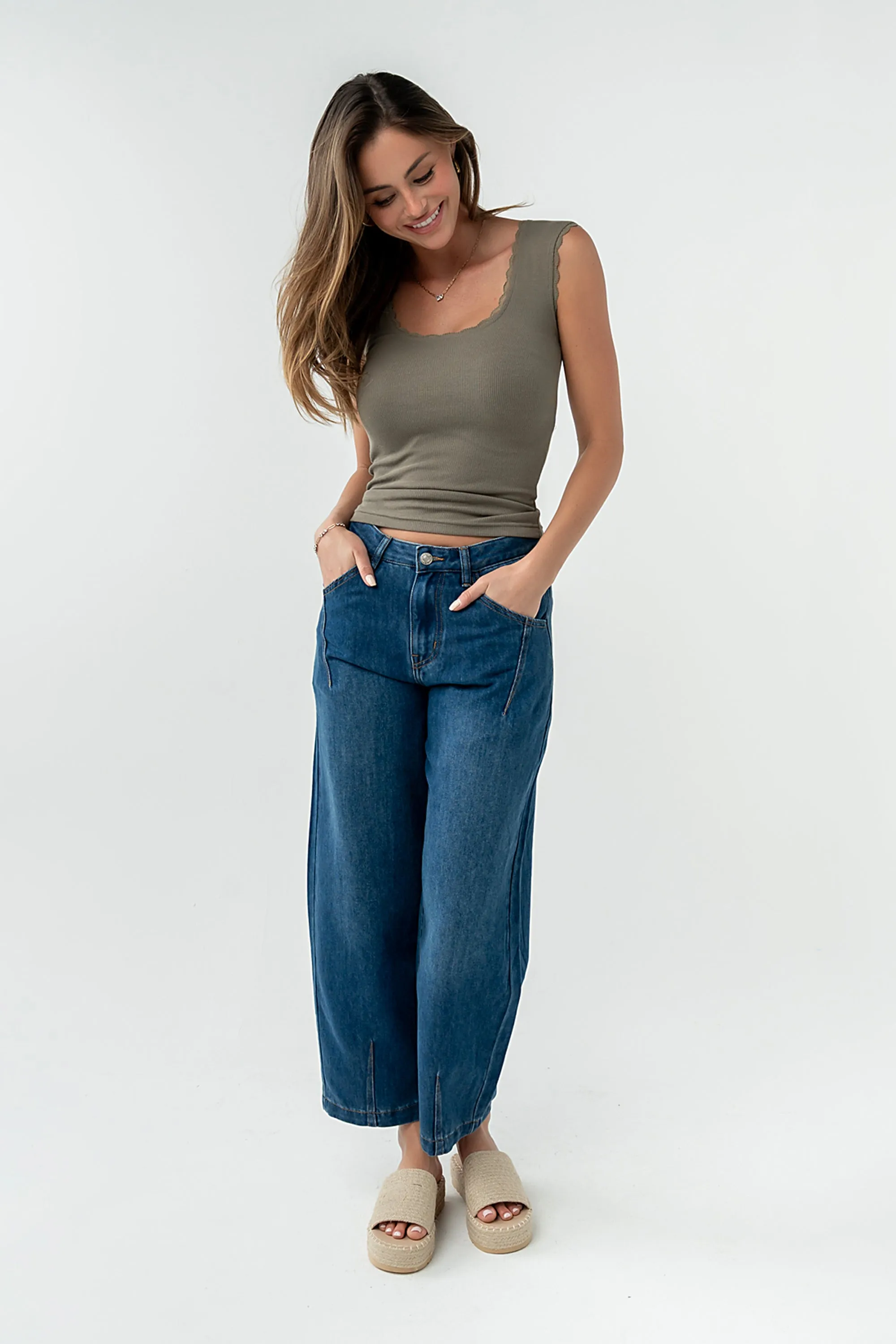 Sawyer Lace Trim Tank Top in Dusty Olive sold by bohme product image thumbnail 2
